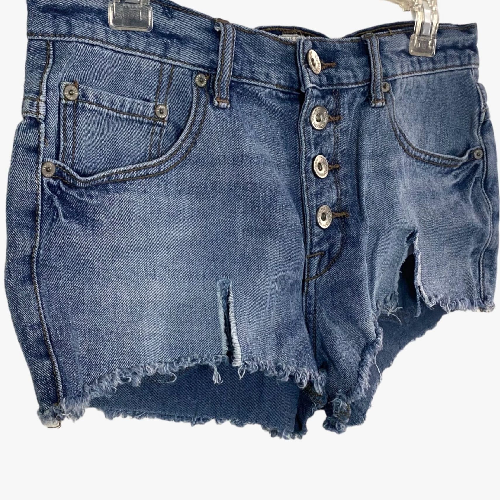 Free People Free People Shorts Denim Blue Jean Button Fly Raw Hem Medium Wash 100% Cotton Size 27 Womens Size 27" / US 4 / IT 40 - 4 Thumbnail