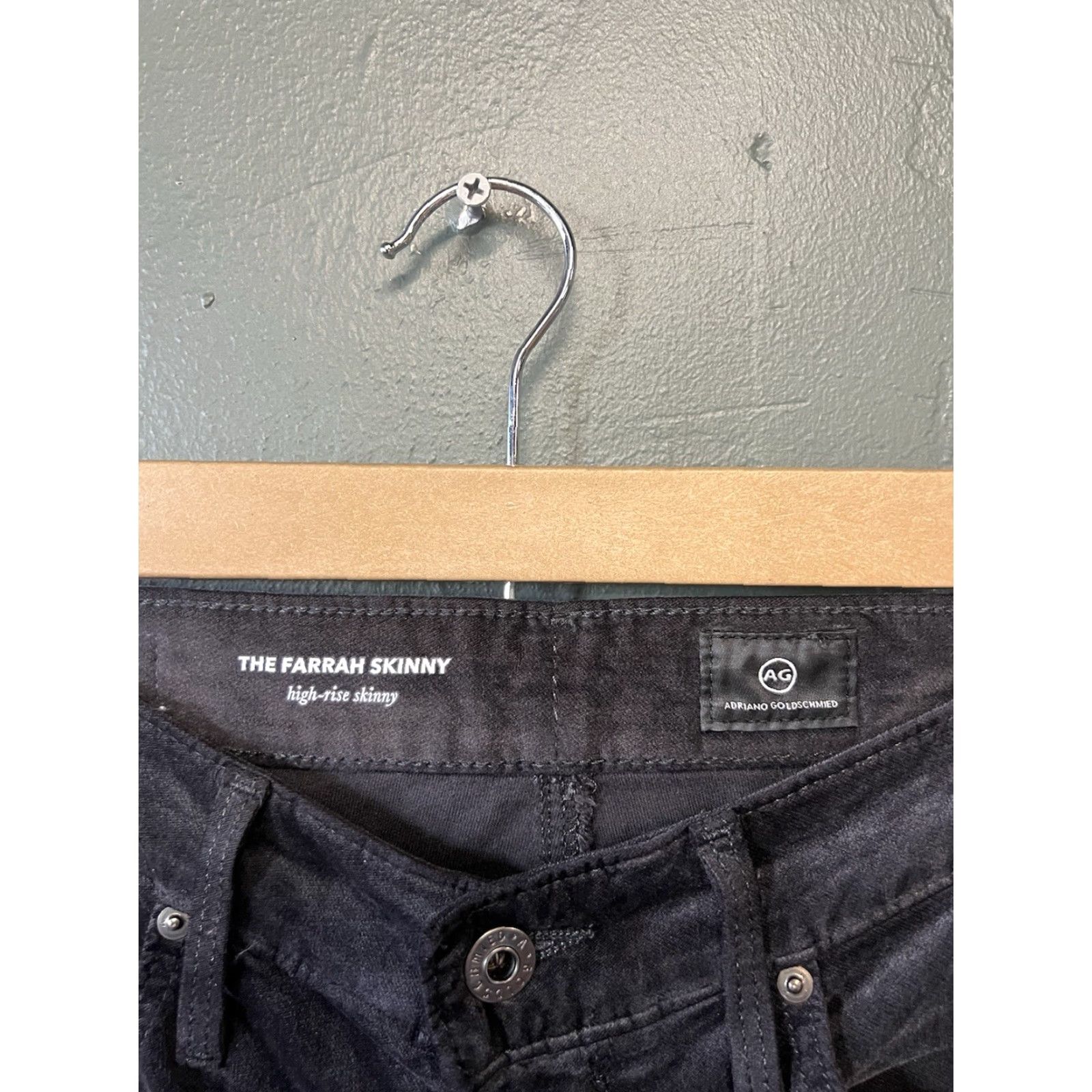Vintage AG Adriano Goldschmied The Farrah Skinny High Rise Velvet Jeans 26R Black Size 26" / US 2 / IT 38 - 3 Thumbnail