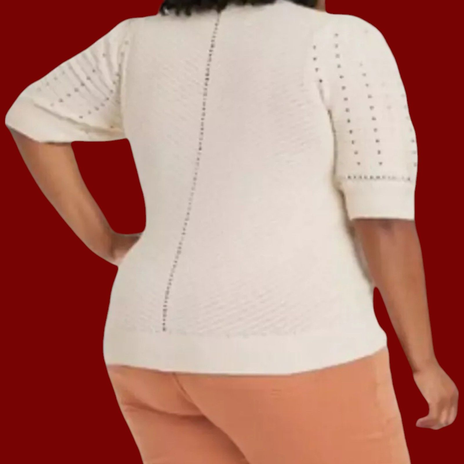 Other Knox Rose - Women's Crochet Pointelle Sweater With Short Puf Size XXL / US 16-18 / IT 52-54 - 2 Thumbnail