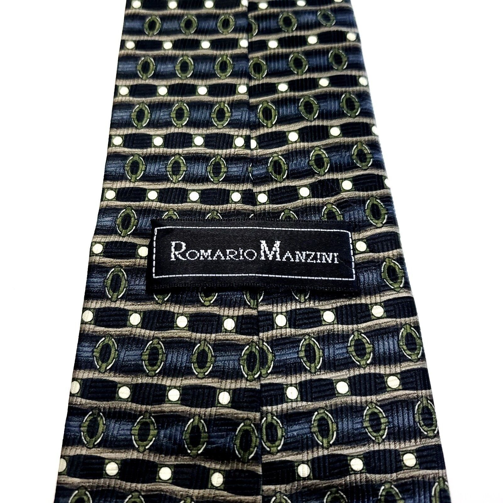 Designer Romario Manzini Blue Green Abstract Print Polyester Wide Tie Size ONE SIZE - 3 Thumbnail