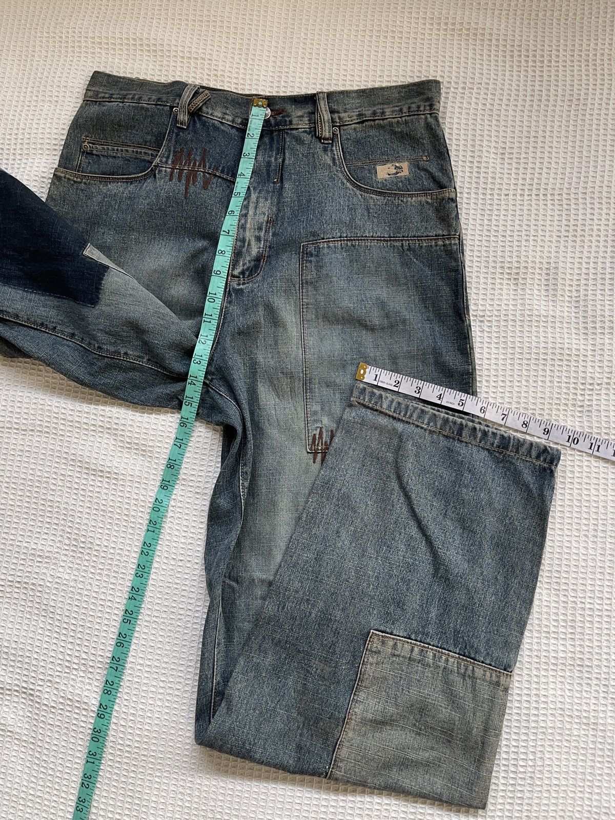 JNCO Rarerest🔥School Of Hard Knocks Skates Baggy Patchwork jeans Size US 35 - 18 Thumbnail