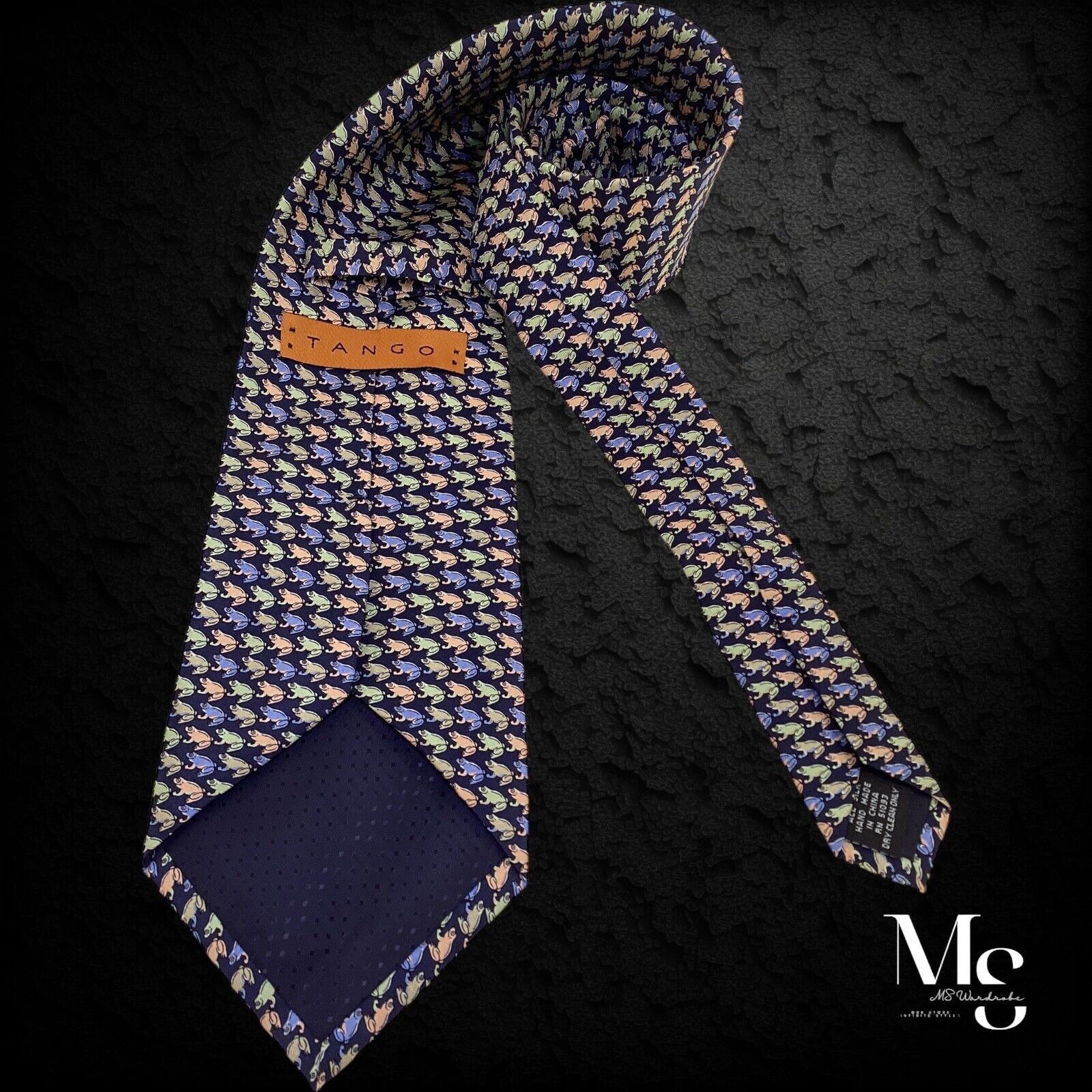 Other TANGO Blue Frog Print Hand Made Silk Tie W: 4" EX COND Size ONE SIZE - 2 Thumbnail