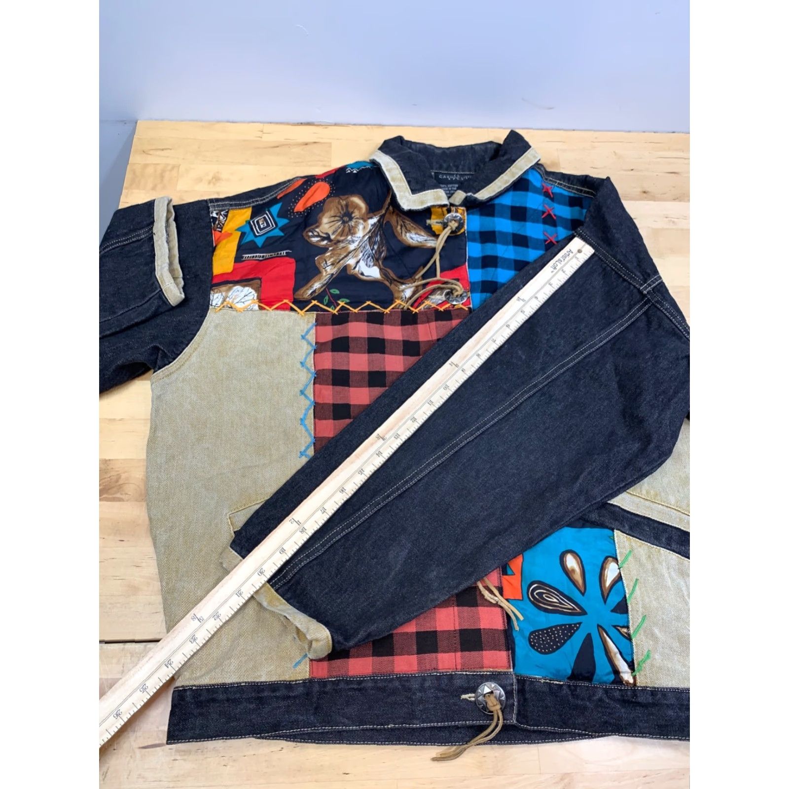 Vintage Carol Little Denim Jacket Womens 12 Black Patchwork Art Button Jacket Women Black 12 Denim Art Patchwork Button Carole Little Jacket Womens Size XL / US 12-14 / IT 48-50 - 7 Thumbnail