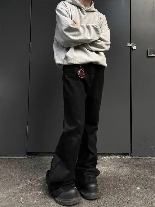 VIBE Black Stacked Flare Waxed Denim Jeans Size US 33 - 1 Thumbnail
