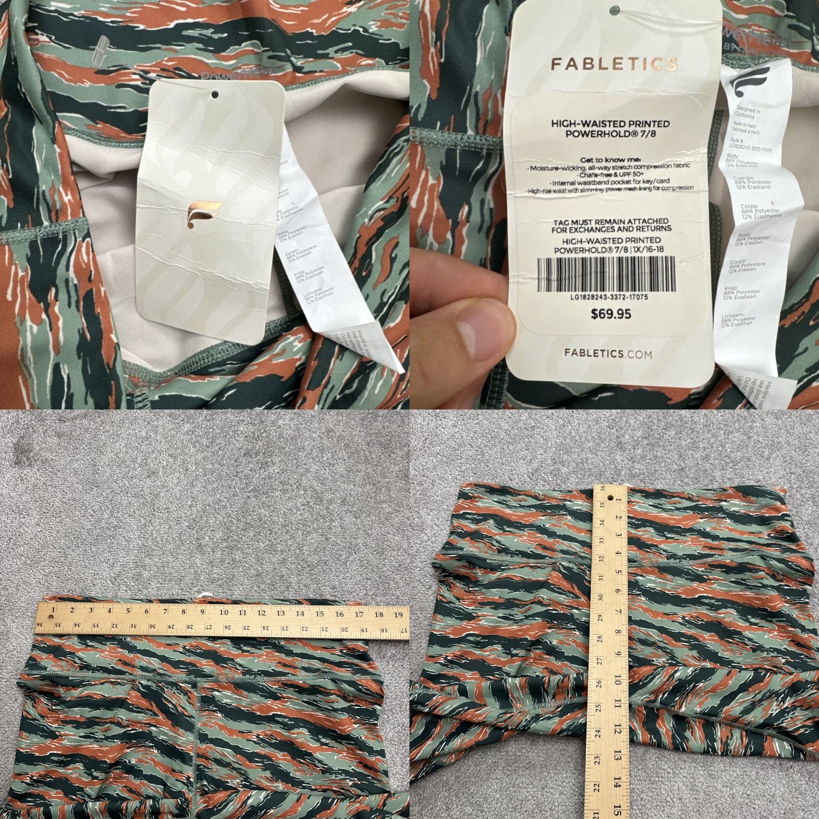 Fabletics Fabletics Powerhold Leggings Womens 1X Multicolor Animal Print 7/8 High Waisted Skinny Leggings Athletic Yoga Running & Jogging Gym & Training Womens Size 40" / US 18 - 8 Thumbnail