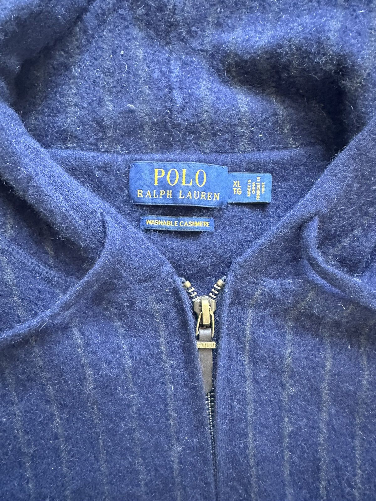 Polo Ralph Lauren 100% Cashmere Pinstripe Hoodie Size US L / EU 52-54 / 3 - 3 Thumbnail