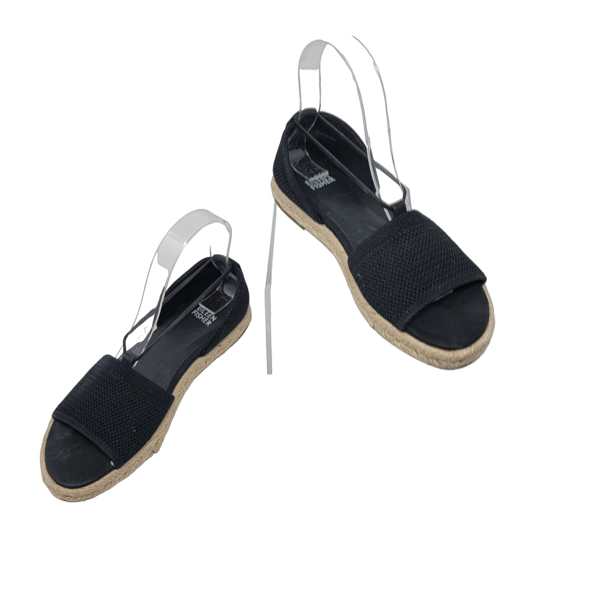 image of Eileen Fisher Vegan Mews Mesh Espadrilles 6 Black Peep Toe Shoes, Women's