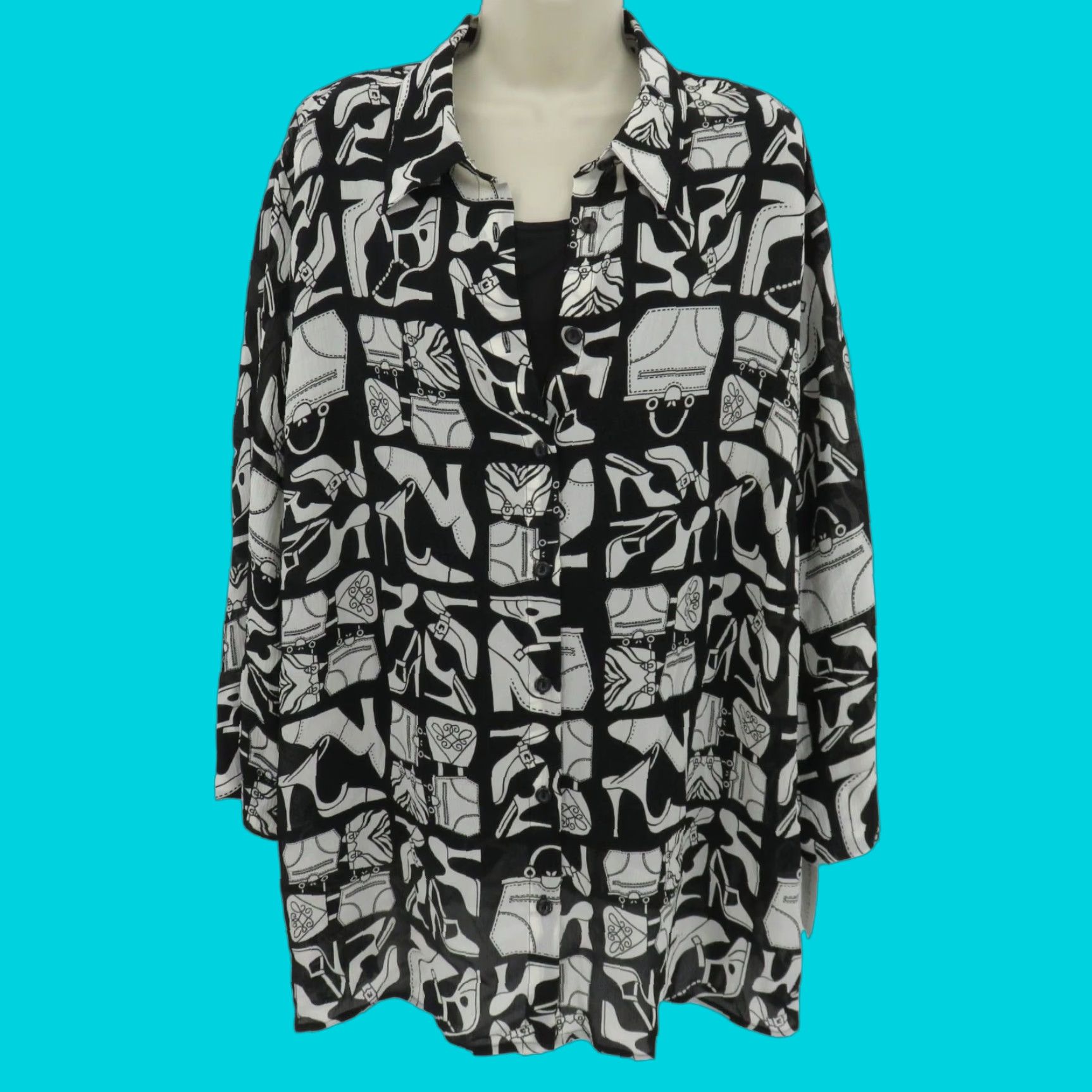 Vintage VINTAGE Alfred Dunner Blouse Shirt Tank Set NEW Women 20W Black White Print Handbag Print? Size 3XL / US 20-22 - 1 Thumbnail