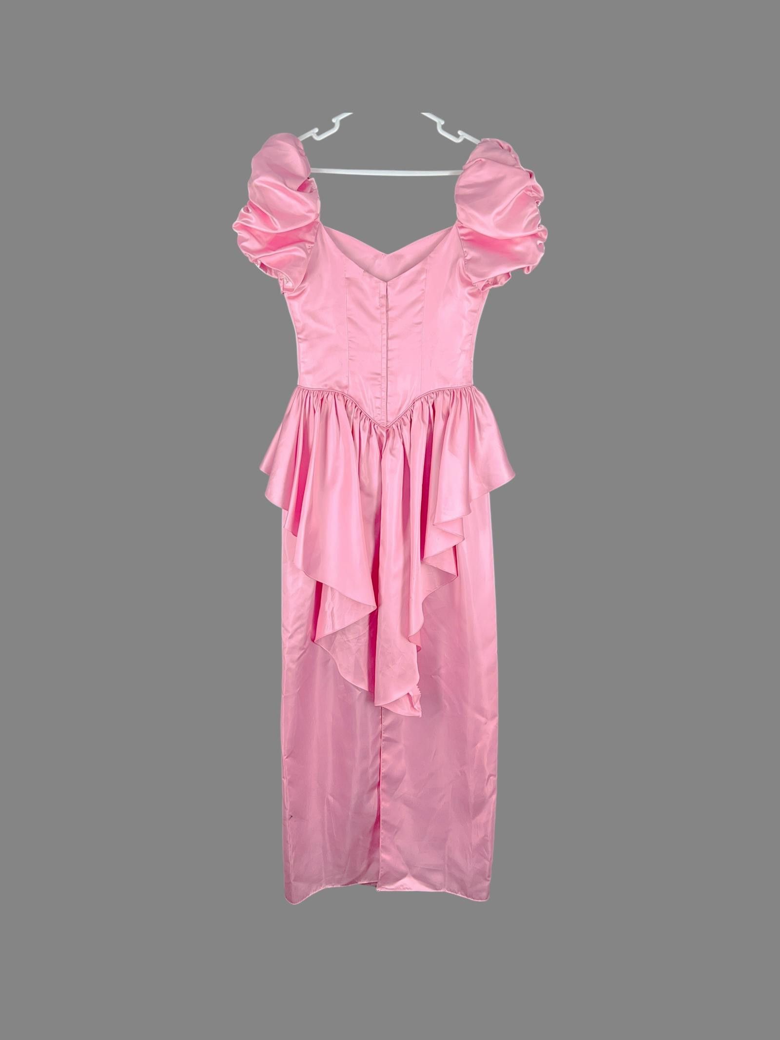 Designer 80s Pink Peplum Satin Prom Dress Barbiecore Size M / US 6-8 / IT 42-44 - 2 Thumbnail