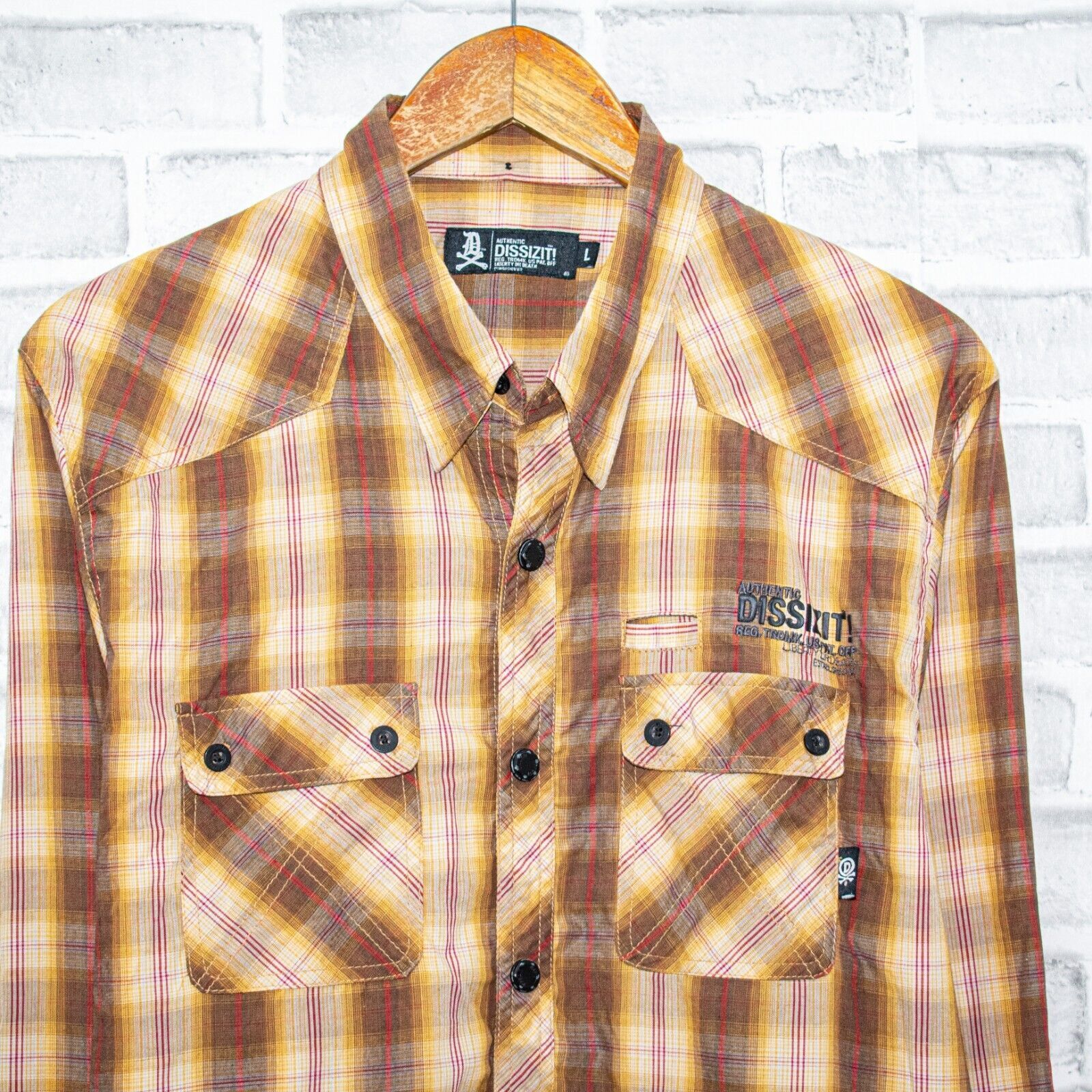 Dissizit DISSIZIT! Men's Large snap Button up Shirt in Brown Plaid Size US L / EU 52-54 / 3 - 4 Thumbnail