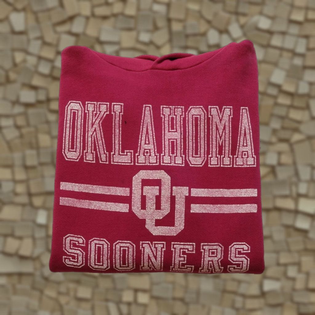 Russell Athletic VINTAGE Russell Athletic Sweatshirt Hoodie XL Red USA Made 80s Sooner OU Oklahoma Football Graphic Print Mens Size US XL / EU 56 / 4 - 1 Thumbnail