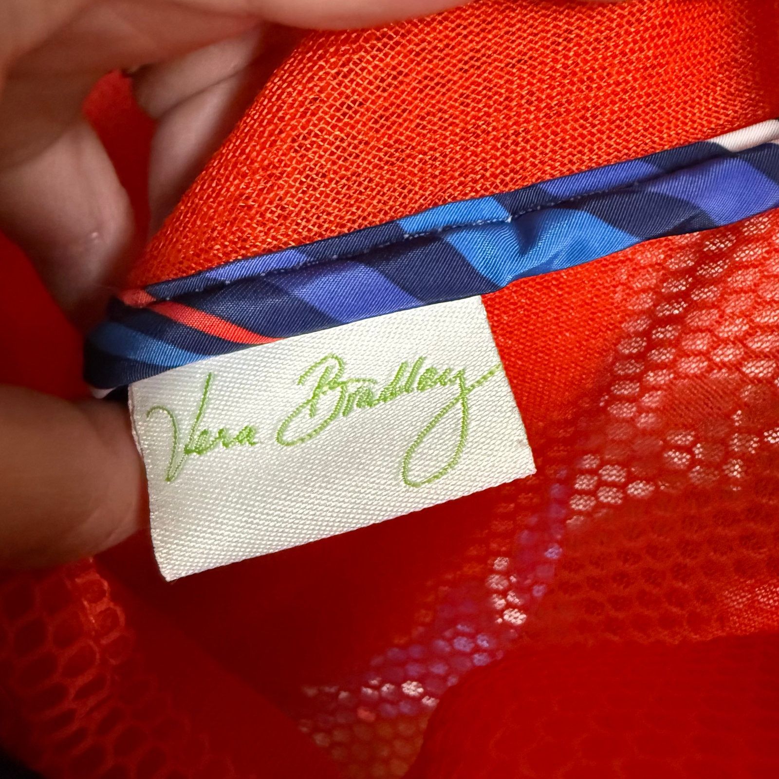 Vera Bradley Vera Bradley Orange Cobalt Stripe Mesh Drawstring Tote Bag Size ONE SIZE - 7 Thumbnail