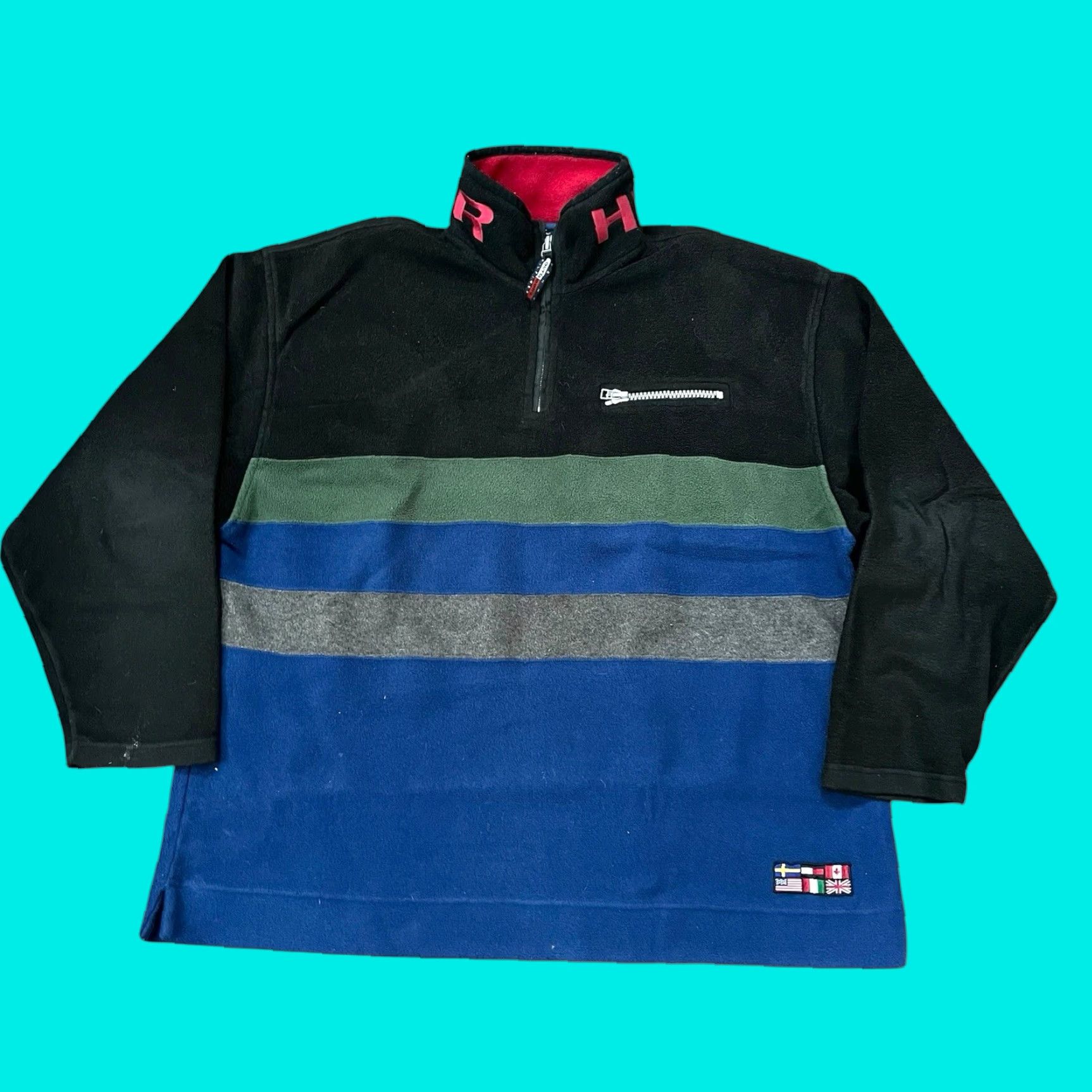 VTG Tommy Hilfiger Outdoors Big Flag Fleece Quarter Zip Jacket 90s Mens XL