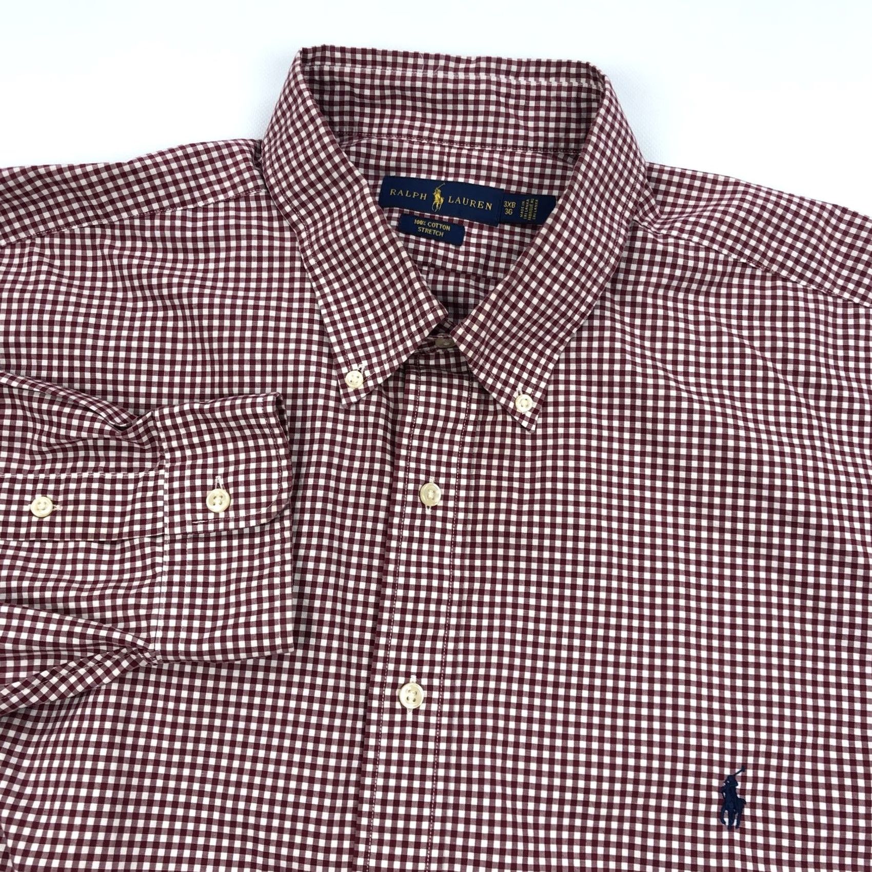 Ralph Lauren Ralph Lauren Shirt Mens 3XB Big & Tall Red White Gingham Check Cotton Stretch Button-Up Collared Long Sleeve Casual Business Travel Size US XXL / EU 58 / 5 - 2 Thumbnail