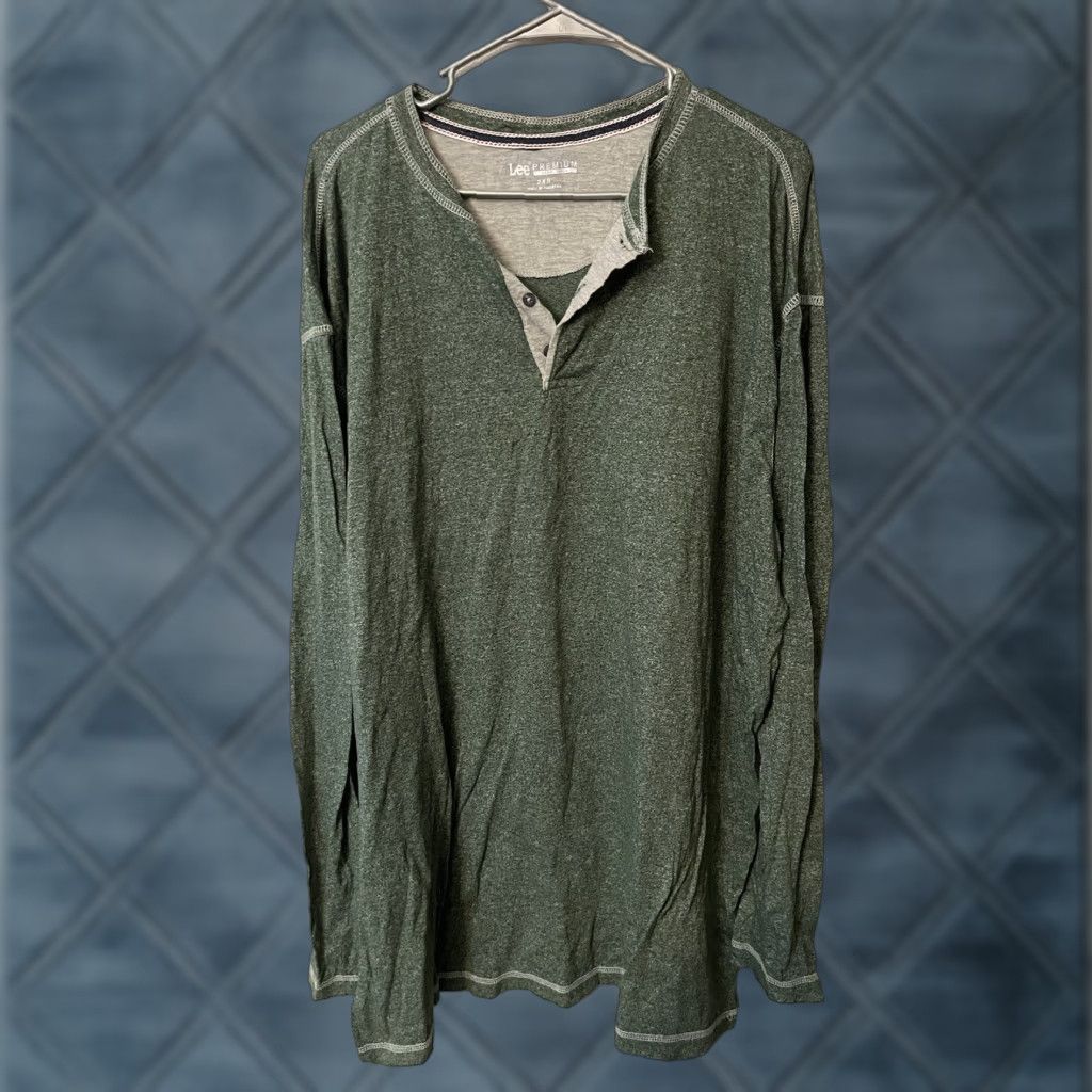 Lee Lee Mens Big & Tall 2XB Long Sleeve Henley Shirt Green Heathered Cotton Button Casual All Seasons Extra Soft Lounge Shirt Size US XXL / EU 58 / 5 - 1 Thumbnail