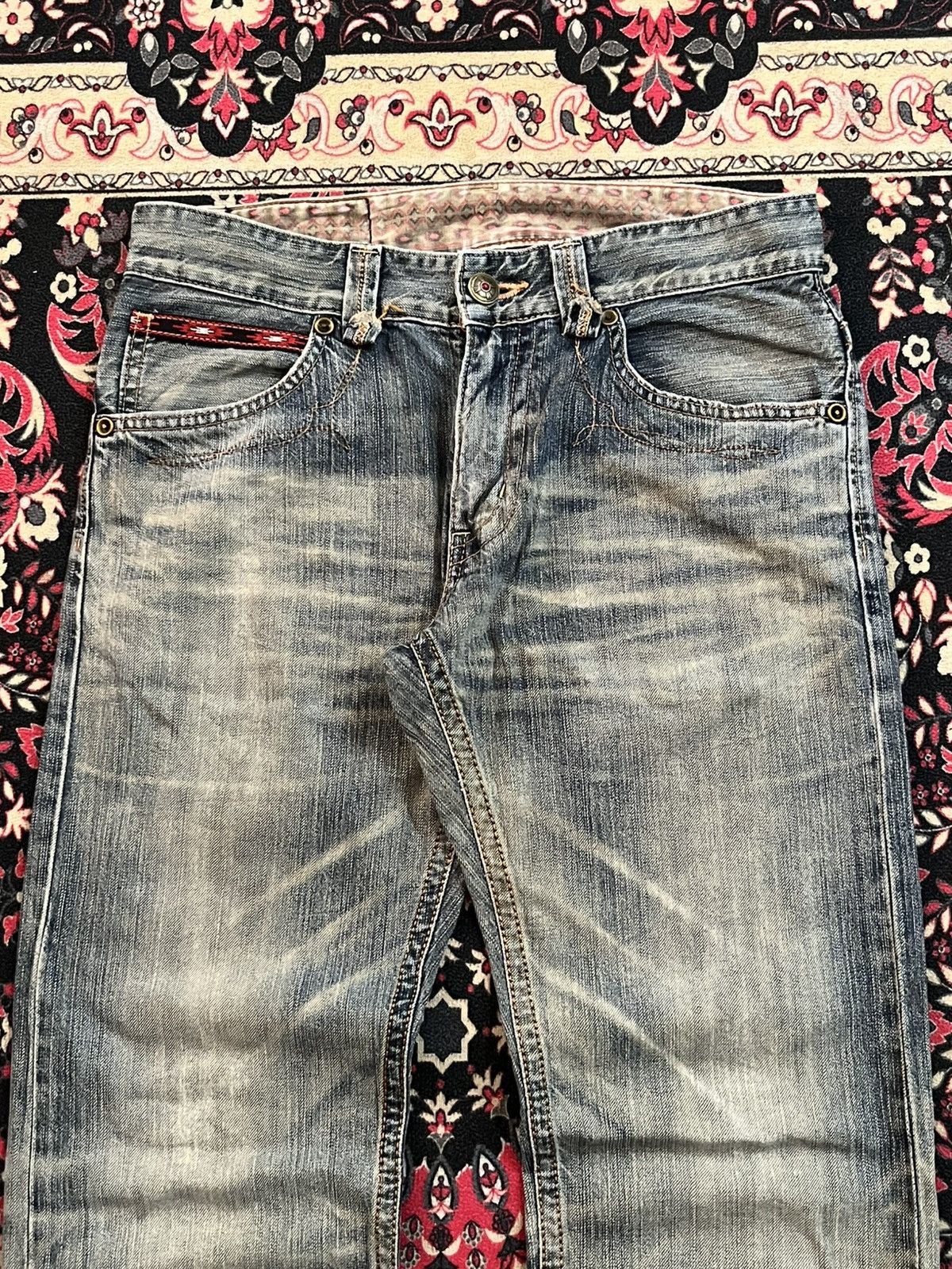 Edwin Vintage Edwin XVS Blue Faded Washed Whisker Straight Jeans Size US 30 / EU 46 - 4 Thumbnail
