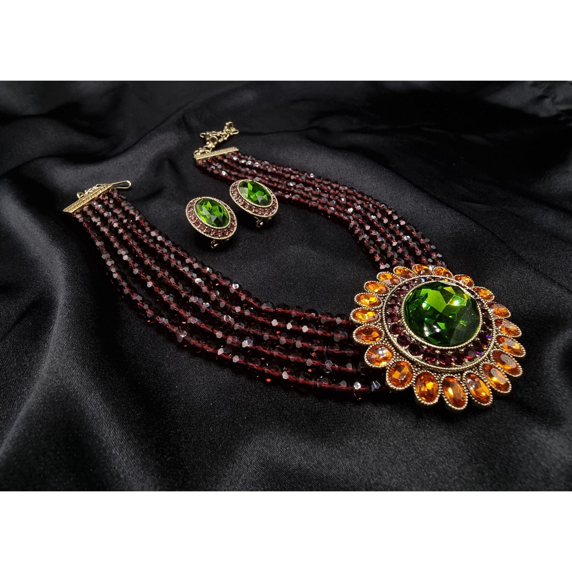 Vintage Heidi Daus Statement Necklace & Earrings Set W/ Glass Beads Size ONE SIZE - 2 Thumbnail