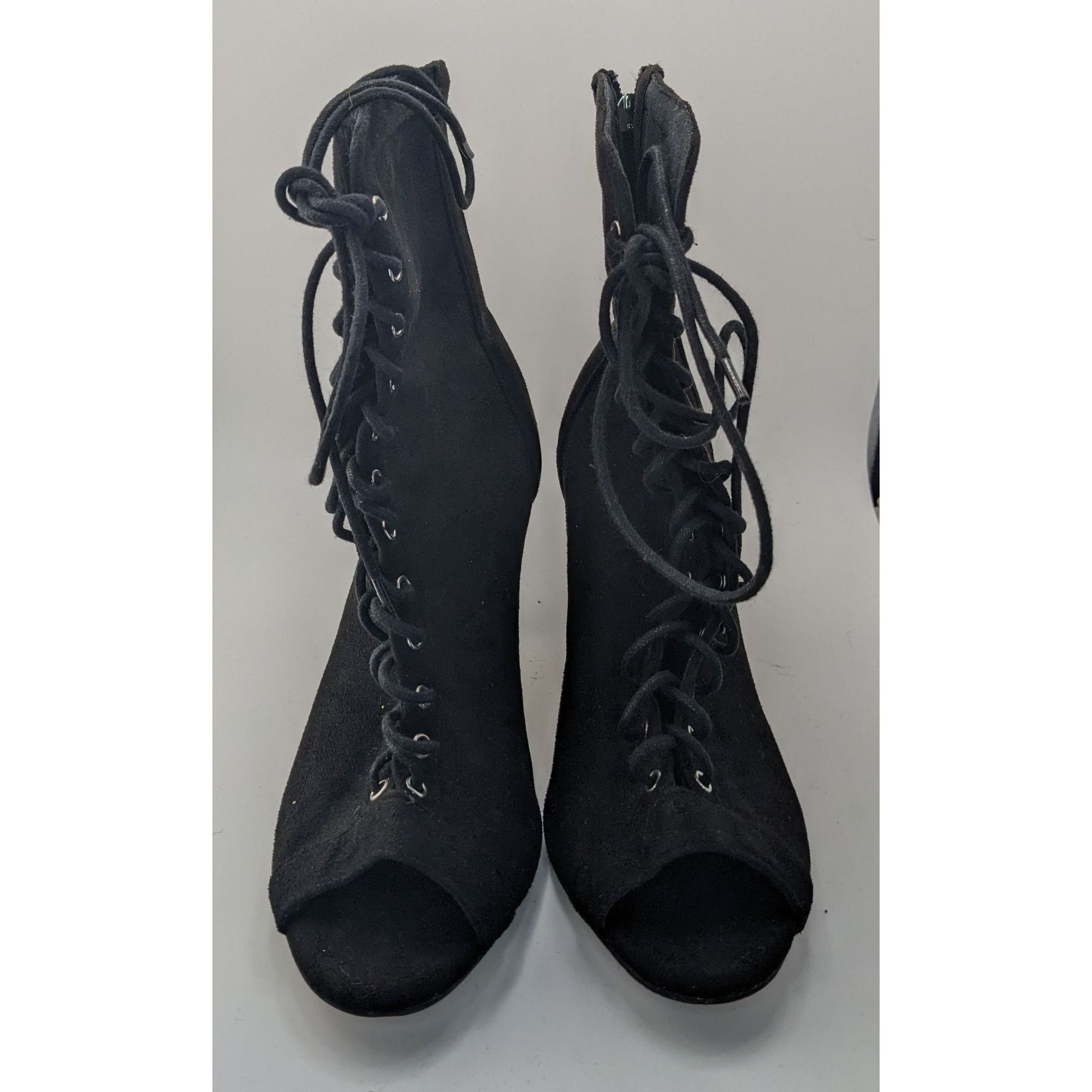 Other Burju Gothic Black Lace-Up Peep Toe Heeled Booties Size 9 Su Size US 9 / IT 39 - 3 Thumbnail