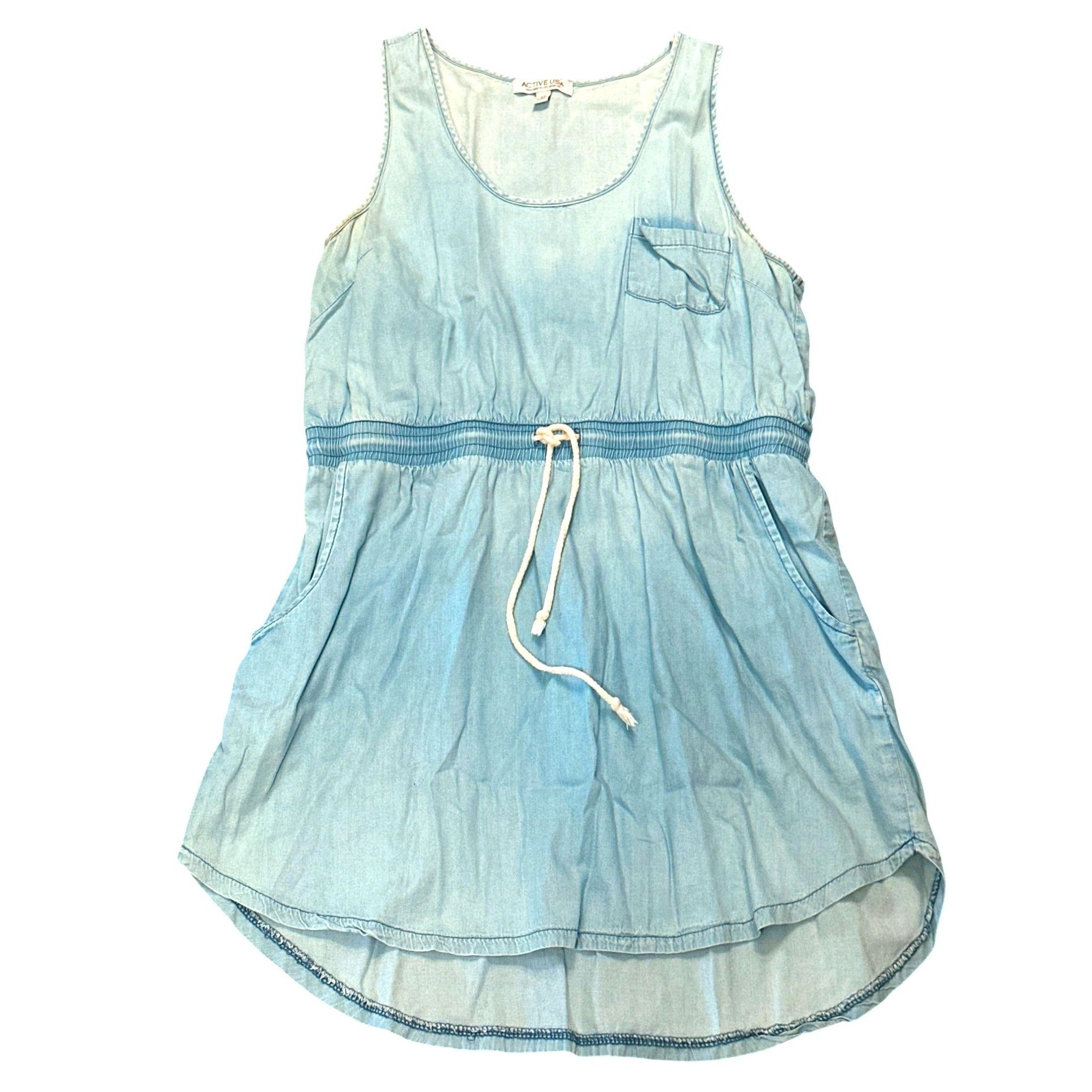 Other Active USA Light Blue Tank Dress Medium Rope Tie Waist Pocke Size M / US 6-8 / IT 42-44 - 7 Thumbnail