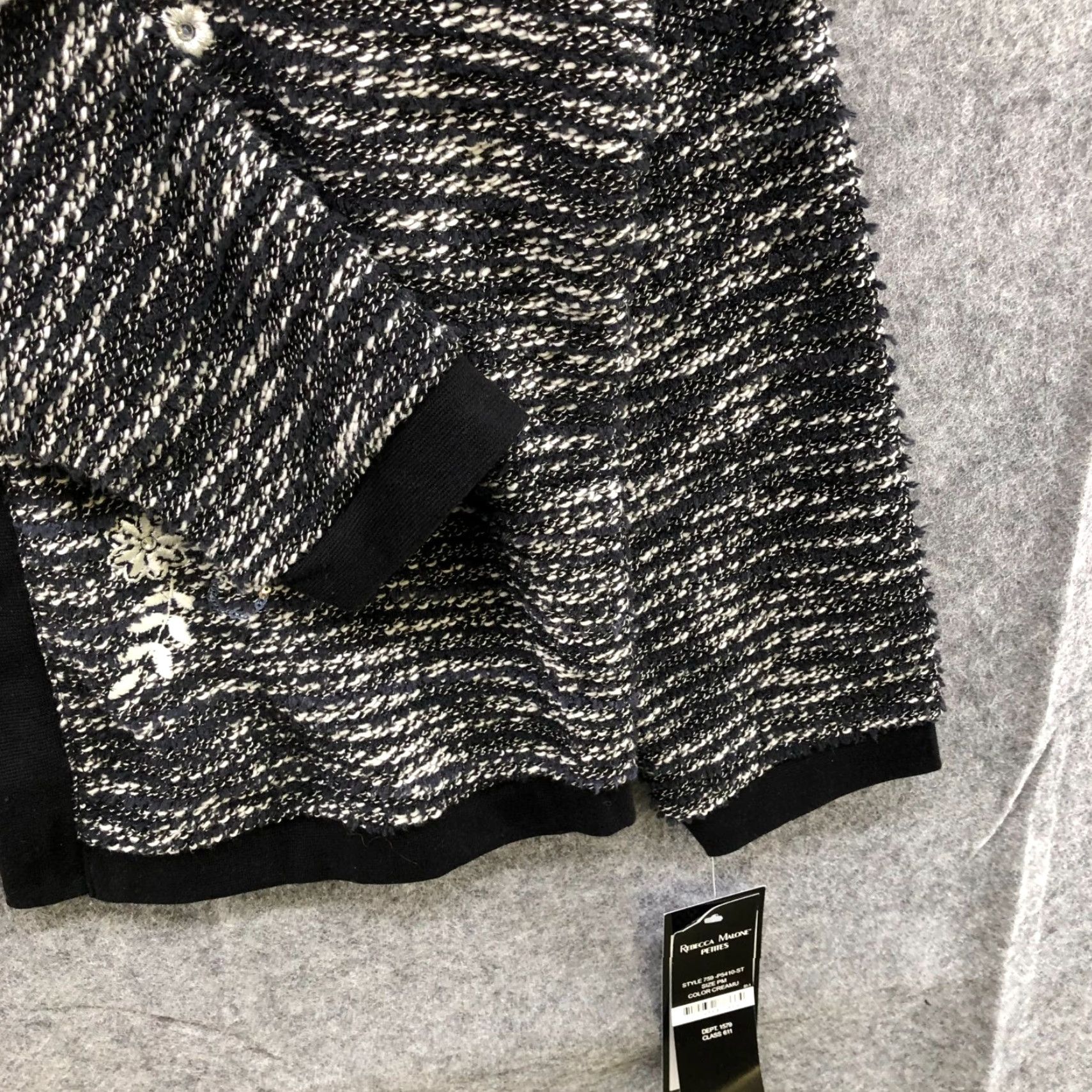 Vintage Rebecca Malone Tweed Jacket Blazer Top Womens MP Black Floral Beaded Embroidered Built In Top Petite PM NWT Modern Classic Jacket Size M / US 6-8 / IT 42-44 - 7 Thumbnail