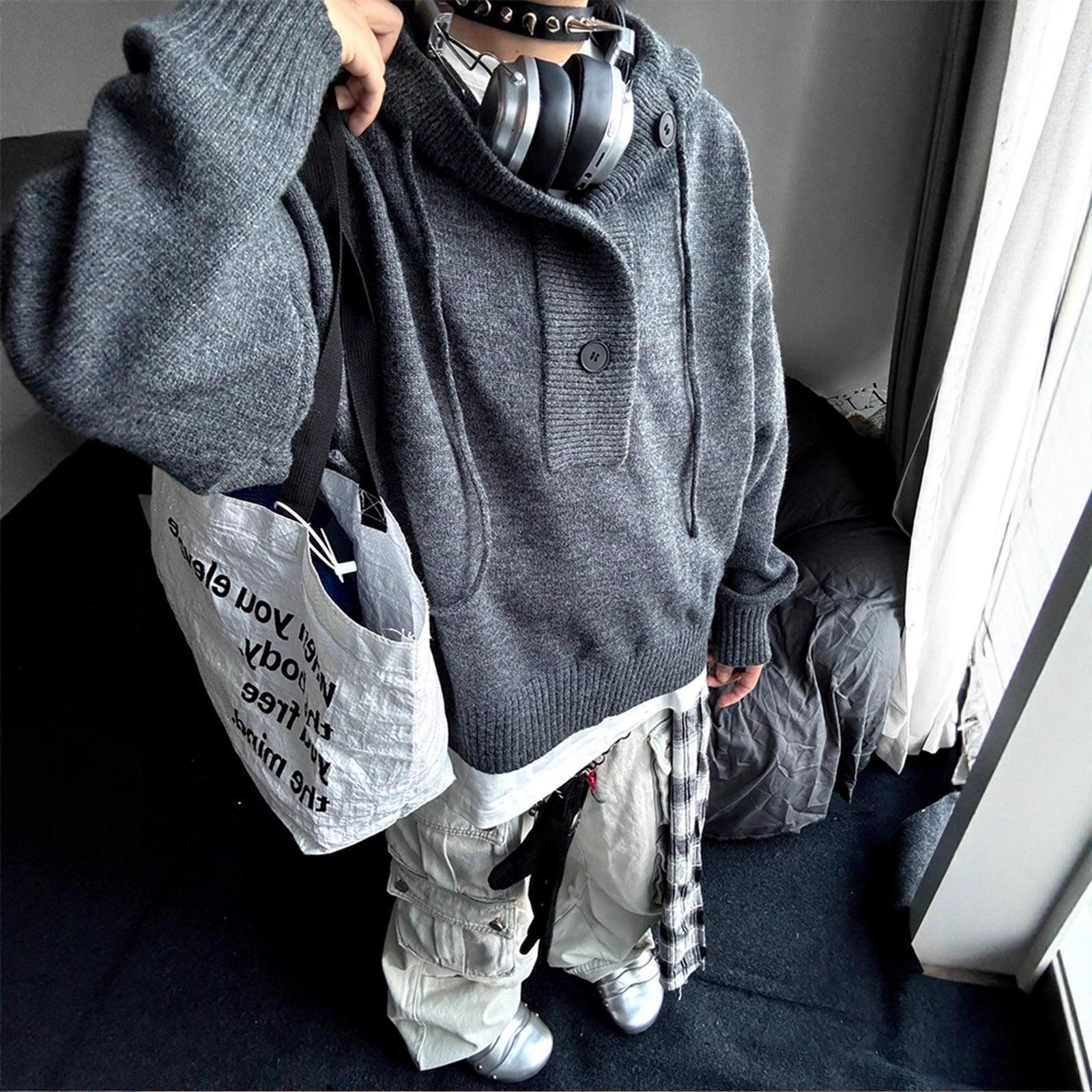 Other Gray Oversized Knit Hoodie Sweater, Casual Cozy Pullover Size US M / EU 48-50 / 2 - 2 Thumbnail