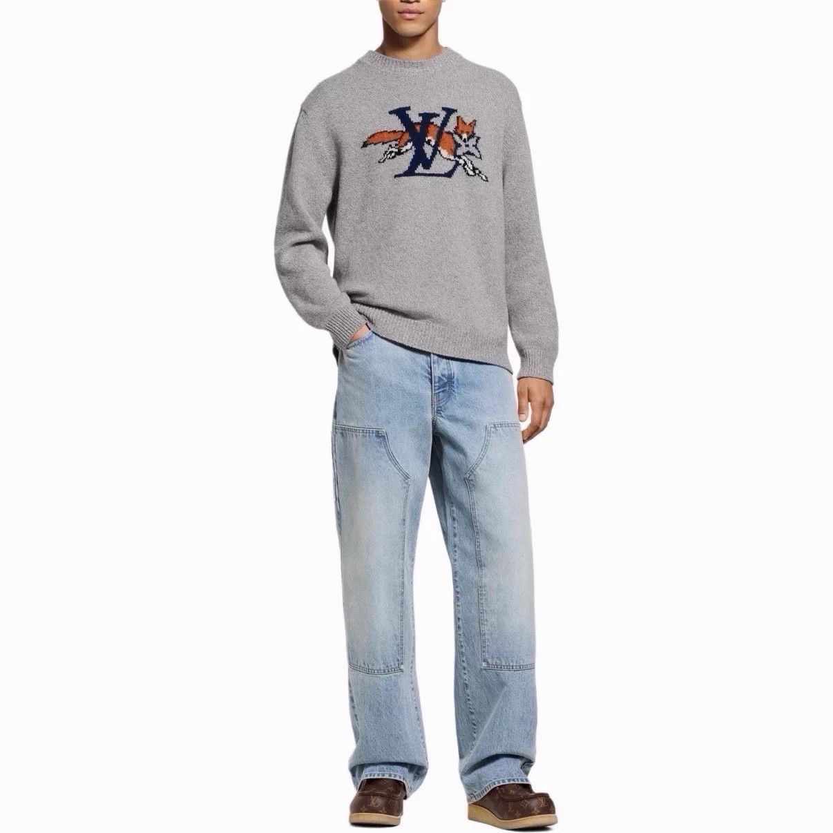 Louis Vuitton LV Monogram Fox Wool Cashmere Sweater L Grey Size US L / EU 52-54 / 3 - 6 Thumbnail
