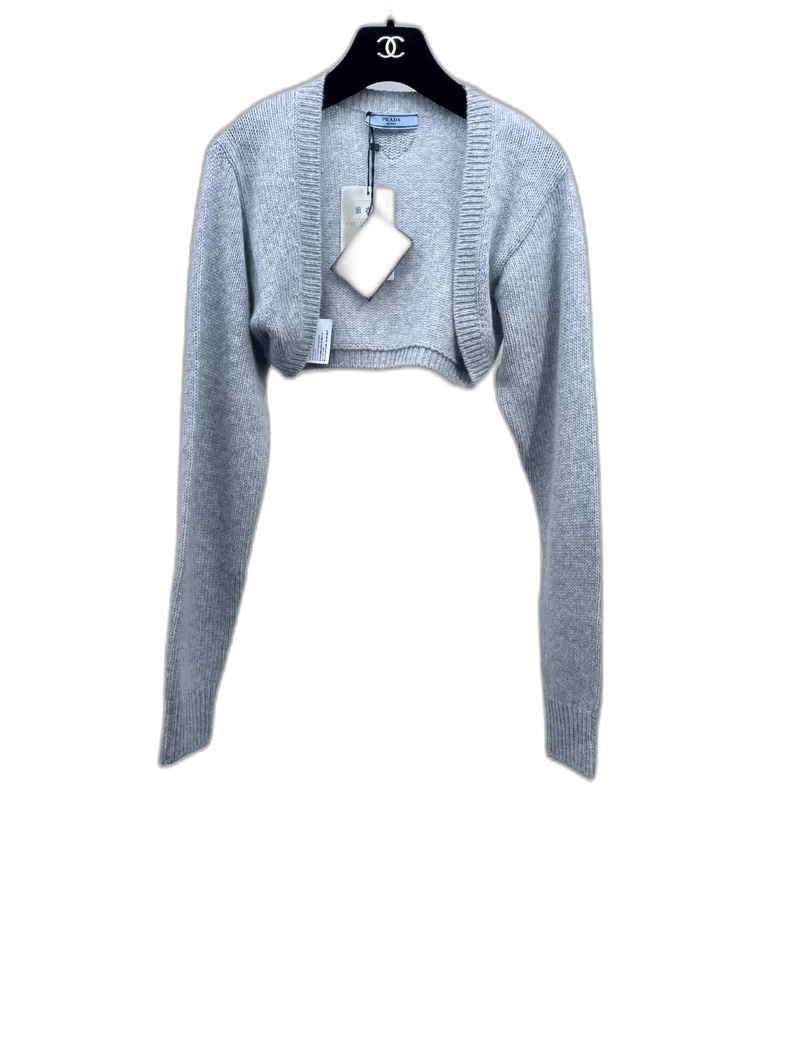 Prada Prada Light Gray Knitted Wool Crop Cardigan-2506 Size S / US 4 / IT 40 - 1 Thumbnail