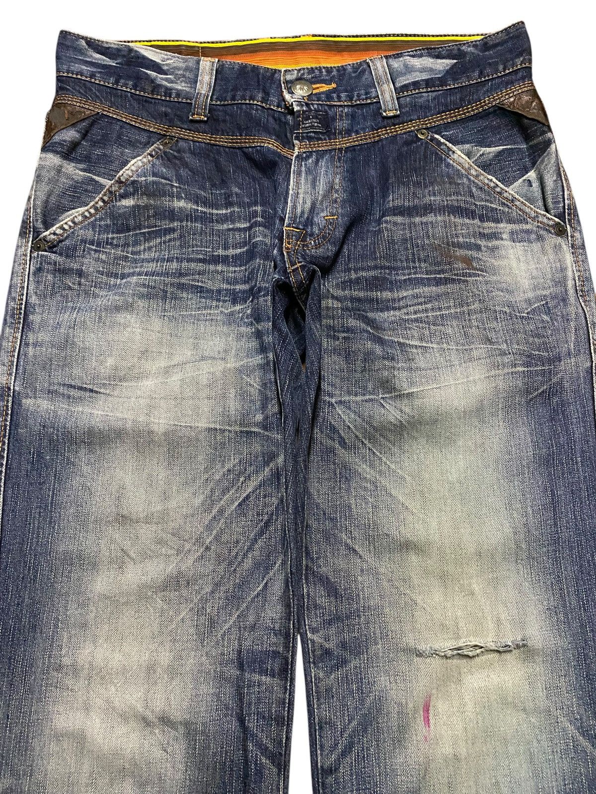 Japanese Brand Vintage Edwin Blue Trip Faded Wash Distressed Baggy Jeans Size US 34 / EU 50 - 3 Thumbnail