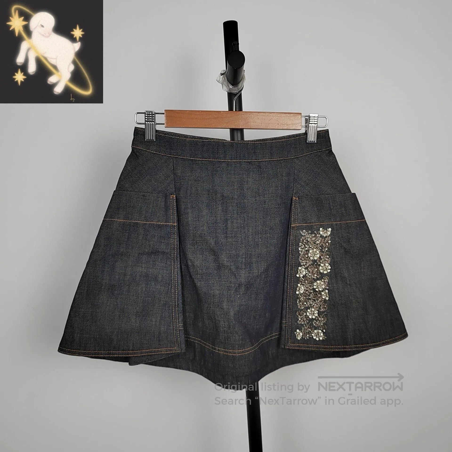 Dior Dior Dark Blue Rhinestone Beaded Denim Skirt. Size 35" - 1 Thumbnail