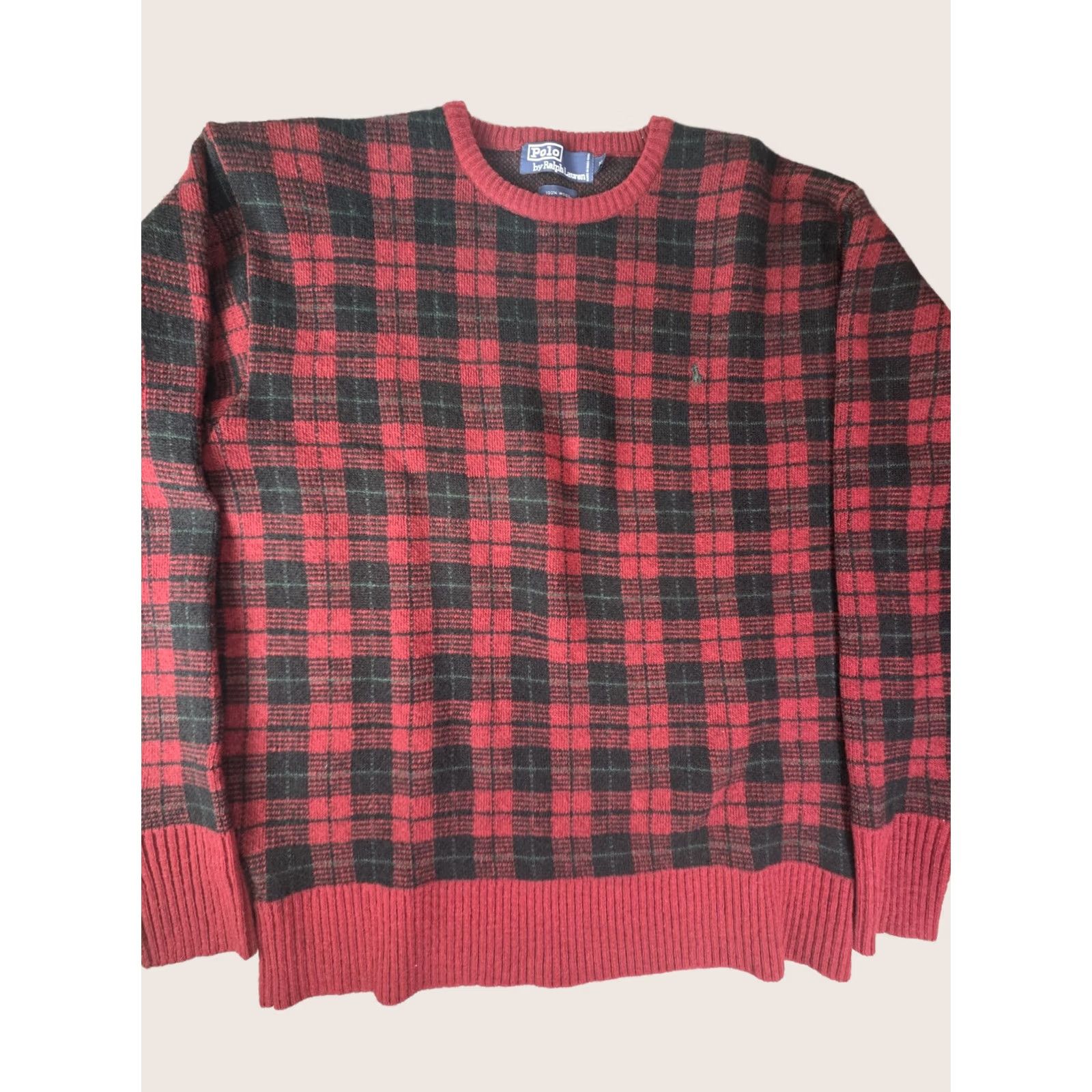 Polo Ralph Lauren VINTAGE Polo Ralph Lauren Sweater Red Wool Check Knit Crew Neck Long Sleeve XL Men Pullover Size XL Size US XL / EU 56 / 4 - 1 Thumbnail