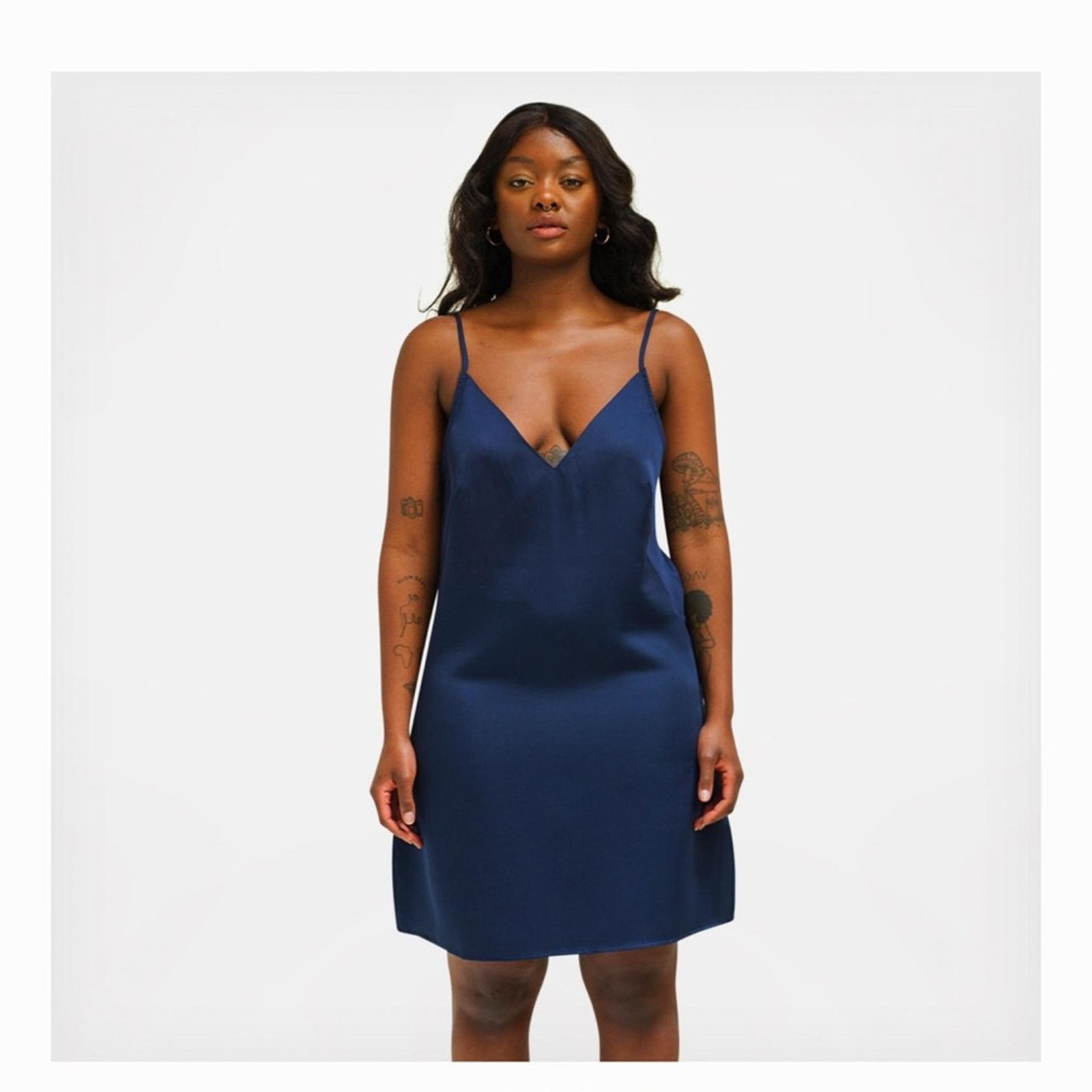 NBDN Nobrandedon NEW! ETTITUDE Navy Blue Sateen Slip Dress, Size S Size ONE SIZE - 1 Thumbnail