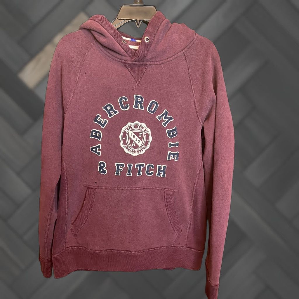 VINTAGE Abercrombie & Fitch Hoodie Pullover Adult Medium Maroon Distressed Regular Mens Hooded