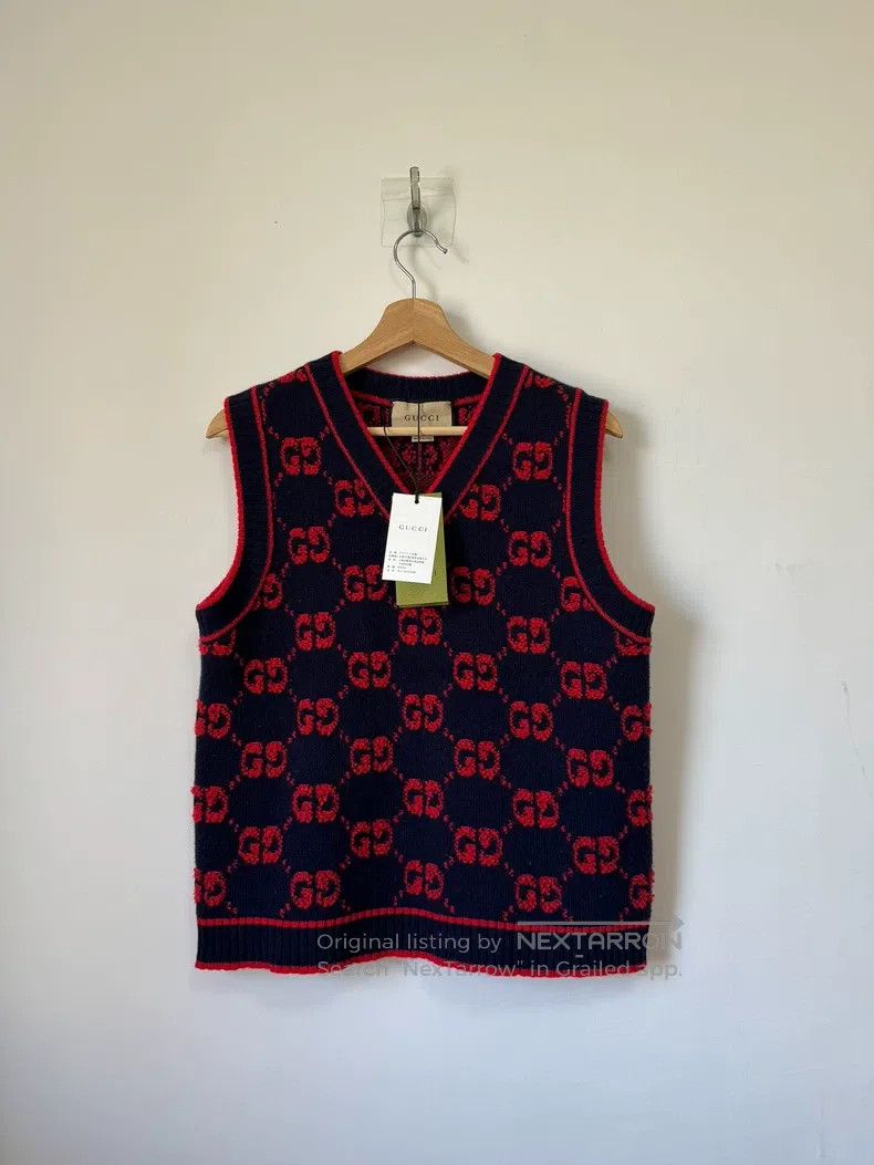Gucci Gucci Double G letter full logo knitted vest Size L / US 10 / IT 46 - 1 Thumbnail