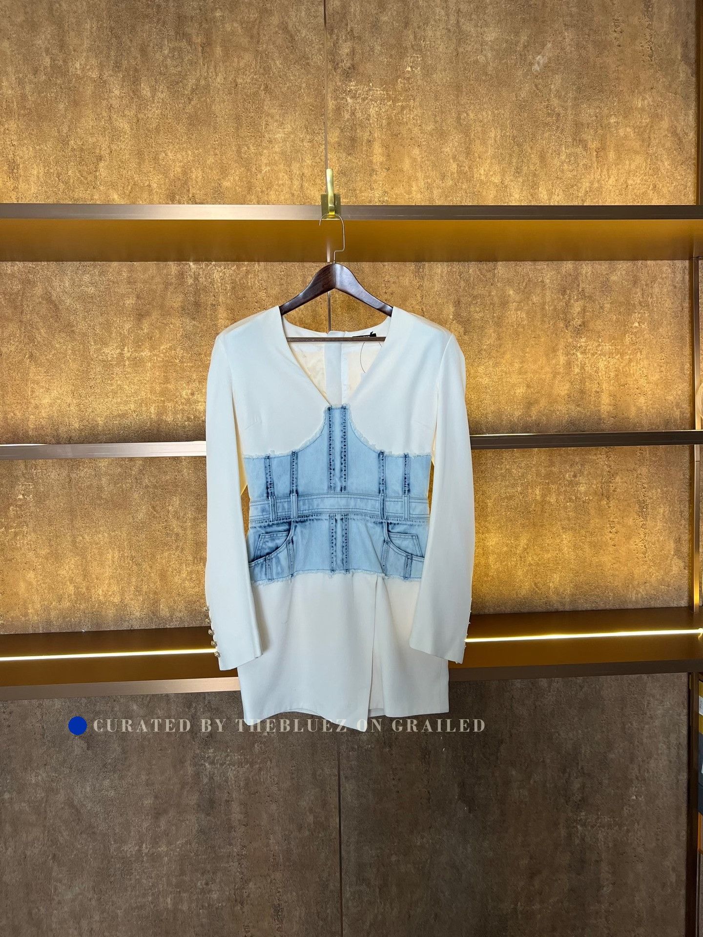 Balmain Balmain Denim Patchwork White Dress Size S / US 4 / IT 40 - 1 Thumbnail