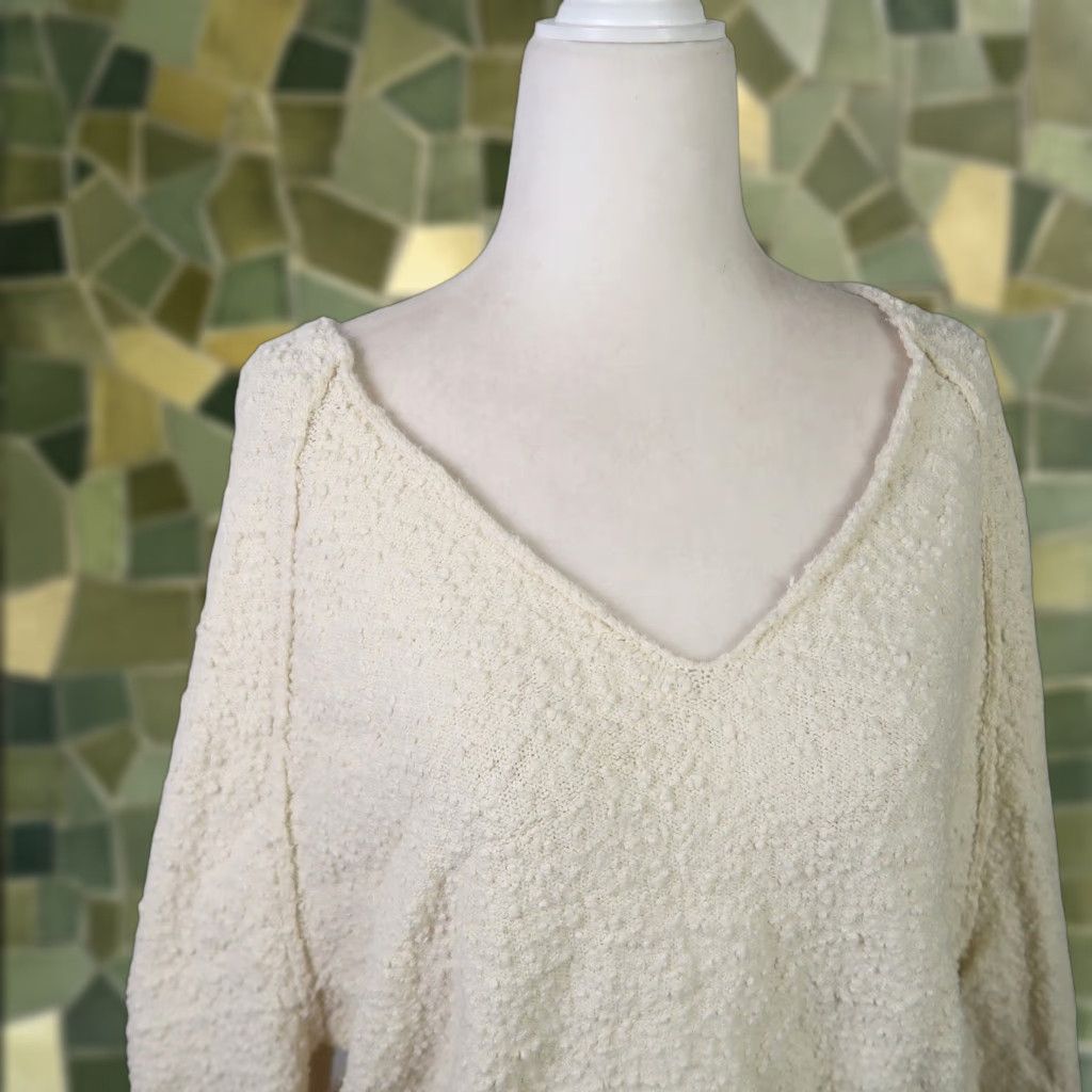 Free People Free People Cream Textured Knit Slouchy Balloon Sleeve Sweater Small Womens Long Sleeve Pullover Casual Cotton Size S / US 4 / IT 40 - 1 Thumbnail