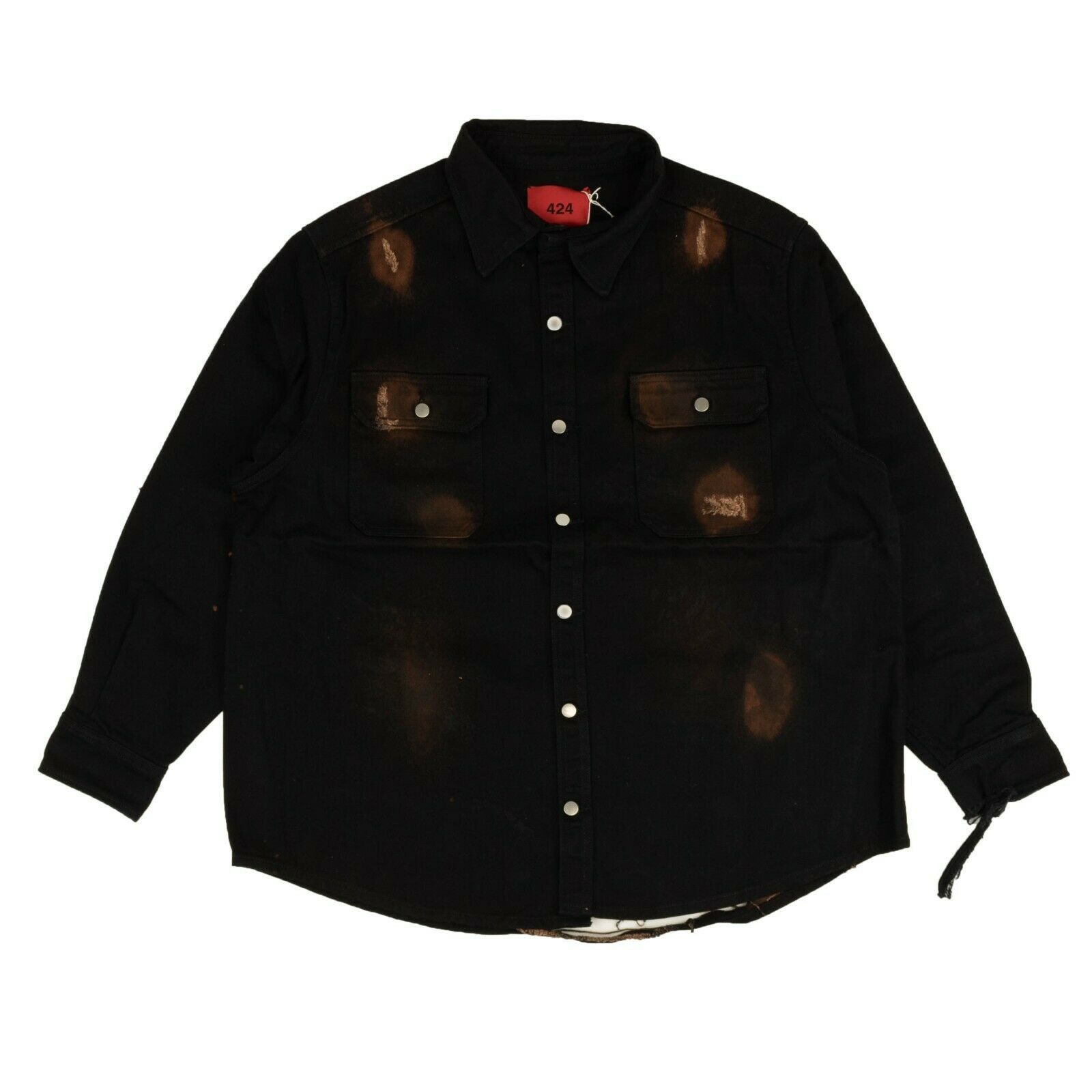 image of 424 On Fairfax Black & Brown Distressed Workwear Denim Shirt Size M, Men's