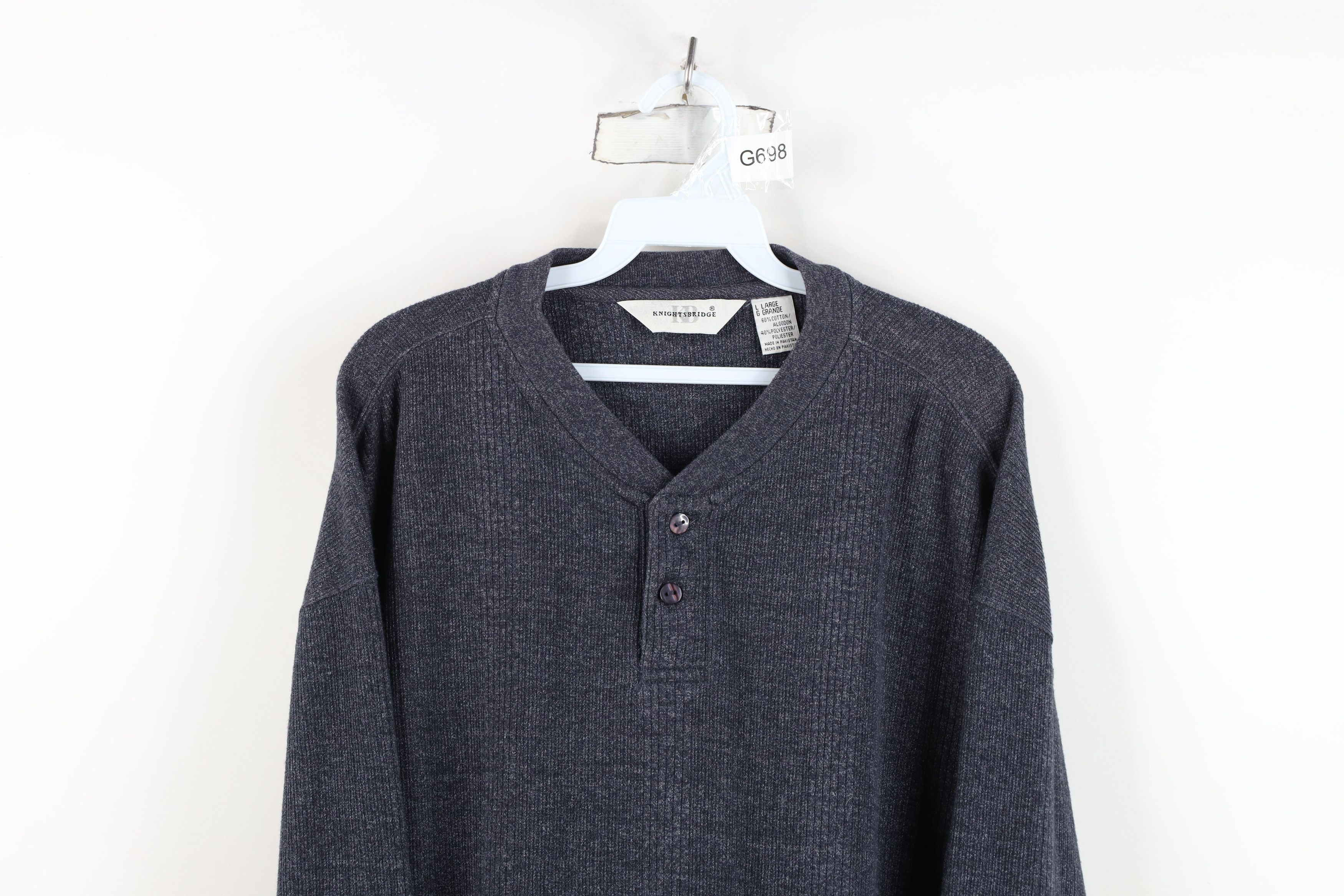 Vintage Vintage 90s Streetwear Heavyweight Knit Henley T-Shirt Size US L / EU 52-54 / 3 - 2 Thumbnail