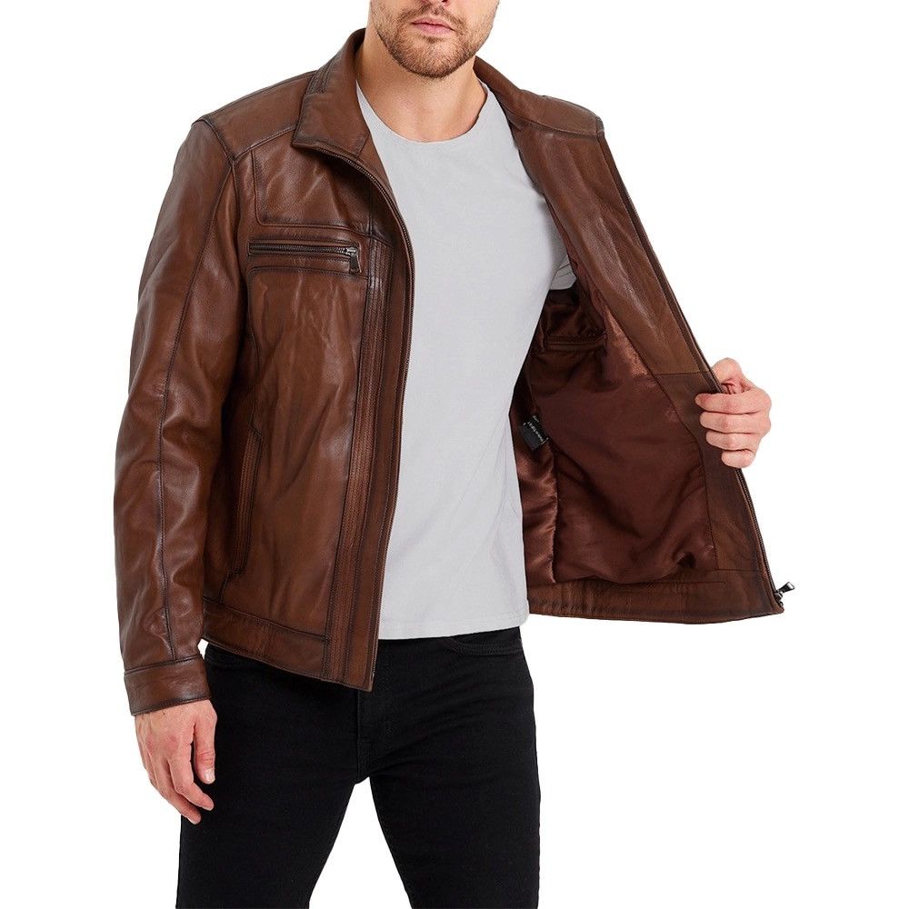Other Mens Waxed Bomber Brown Leather Jacket Size US XXL / EU 58 / 5 - 6 Thumbnail