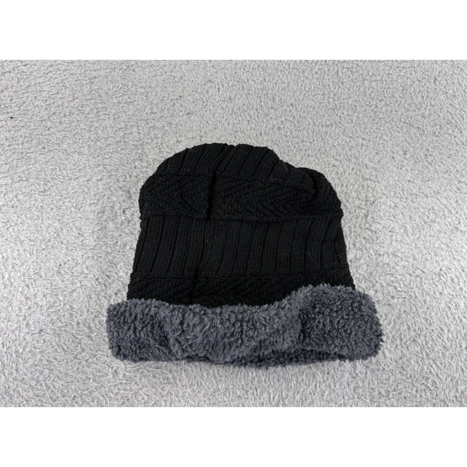 Vintage VINTAGE Beanie Toque Adult One Size Black Gray Knit Shell Polyester Fleece Lined Warm Size ONE SIZE - 2 Thumbnail