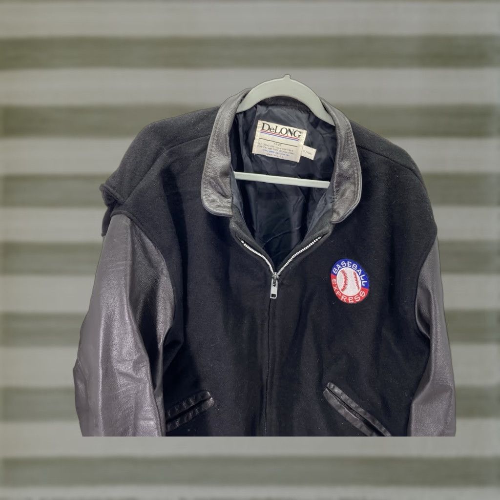 Express VINTAGE DeLong Baseball Express Varsity Jacket Men XL Black Wool Leather Full Zip VTG Size US XL / EU 56 / 4 - 1 Thumbnail