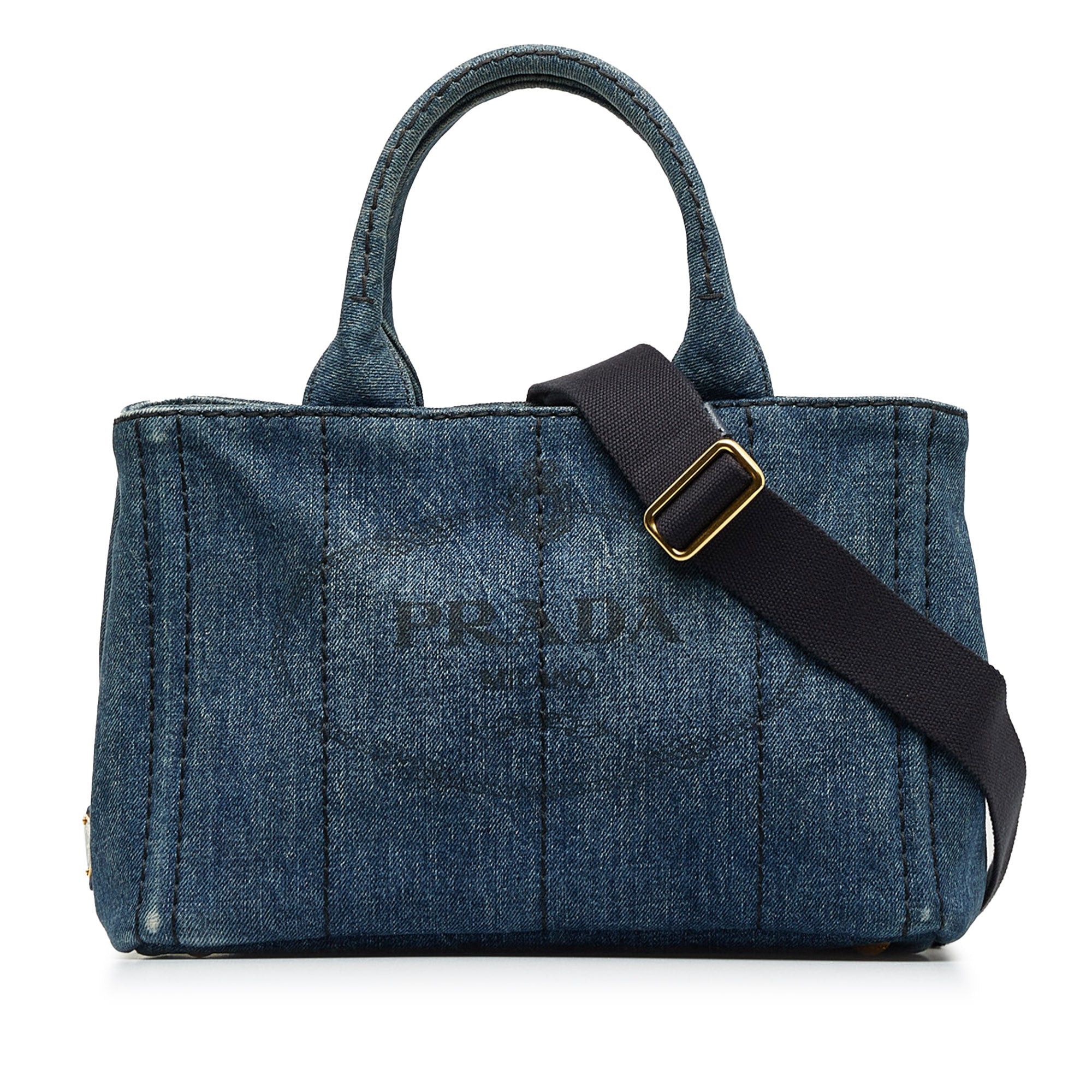 image of Prada Canapa Logo Satchel in Blue, Women's