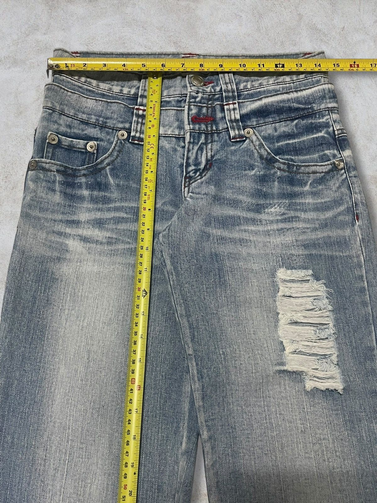 Japanese Brand Japanese Double Waist Spellout Embroidered Distressed Jeans Size 29" - 13 Thumbnail