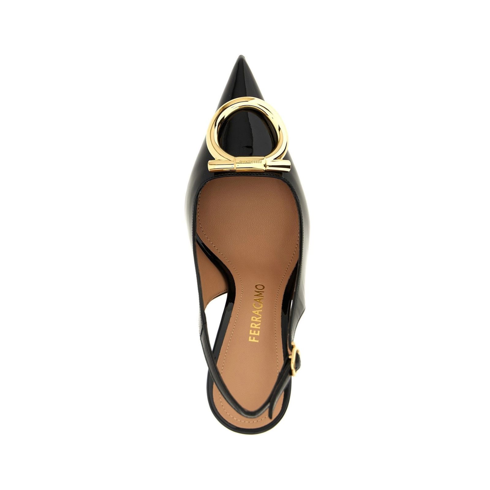 FERRAGAMO Sara Black Patent Leather 90mm Slingback Pumps New