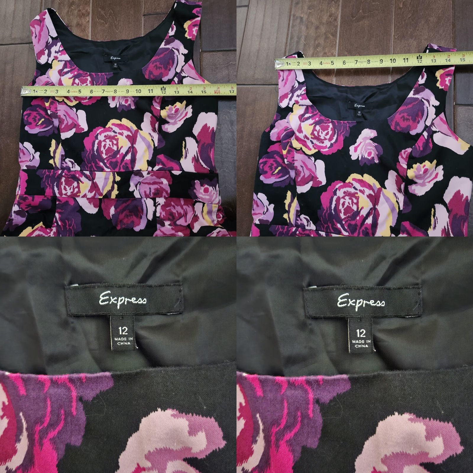 Express VINTAGE Express Womens 12 Floral Fit Flare Dress Pink Black Size XL / US 12-14 / IT 48-50 - 8 Thumbnail
