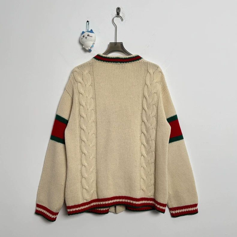 Gucci Gucci Red and green webbing wool cardigan sweater 2501-Next Size US M / EU 48-50 / 2 - 3 Thumbnail