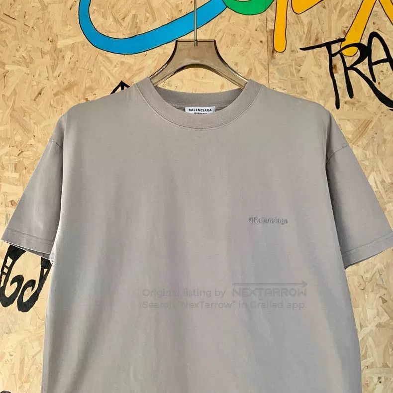 Balenciaga Balenciaga Grey Embroidered Logo Short Sleeve T-Shirt Grey Size US M / EU 48-50 / 2 - 3 Thumbnail