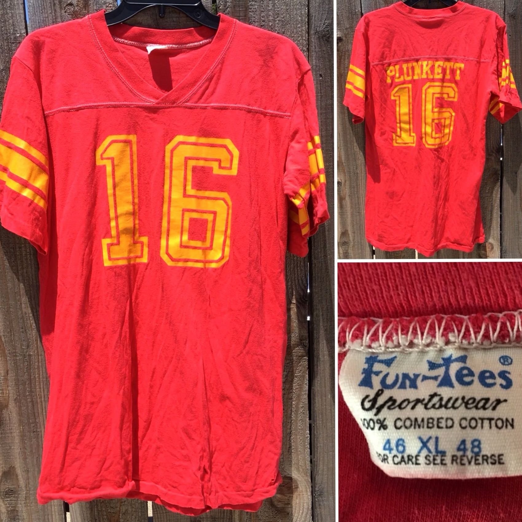 Vintage VINTAGE Plunkett 16 T-Shirt Football Jersey Style Fun-Tees Sportswear XL Red Mens 1970s Graphic Tee Sportswear/Beach Size US XL / EU 56 / 4 - 5 Thumbnail