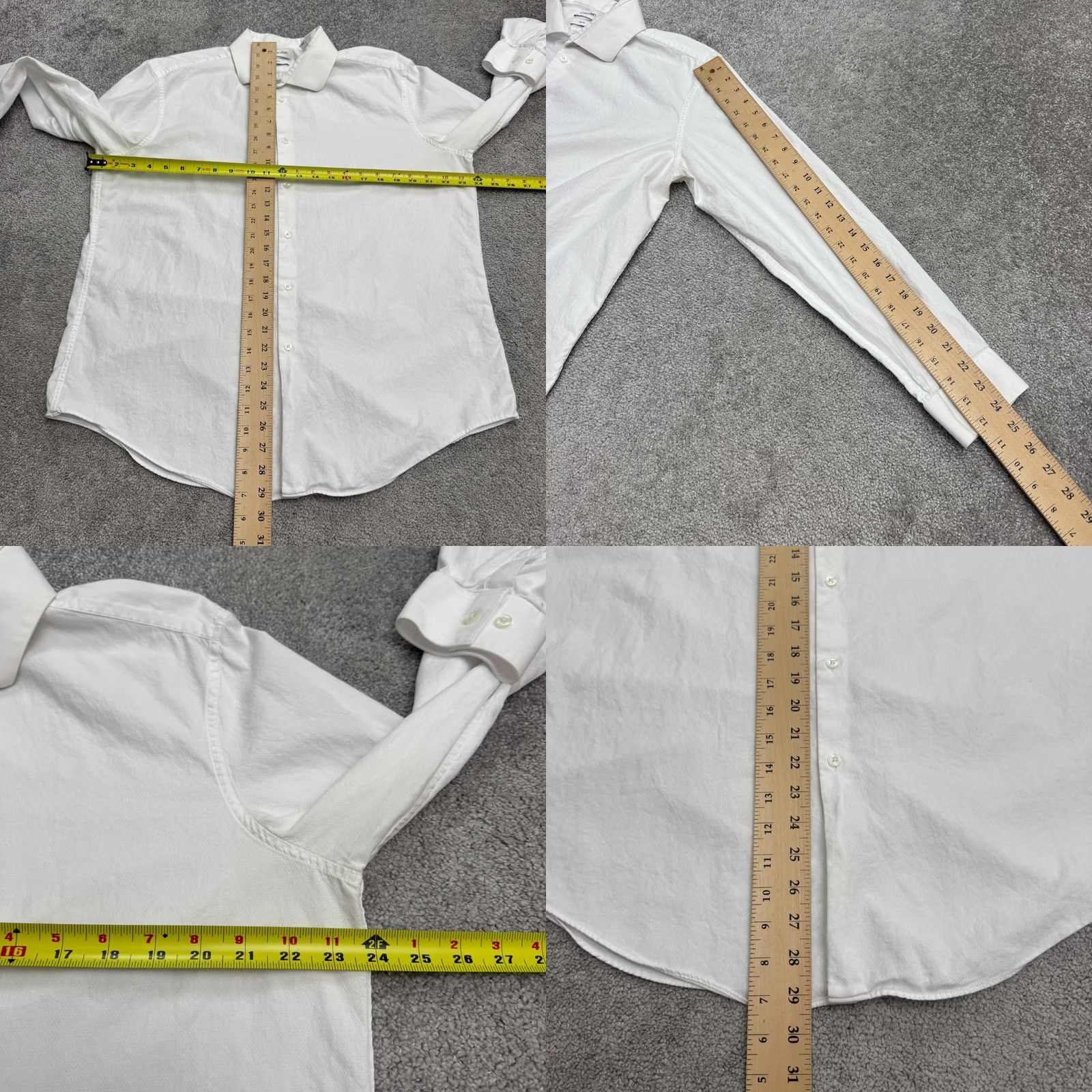 Calvin Klein Calvin Klein Slim Fit Dress Shirt Mens 17 34/35 White Textured 100% Cotton Work Shirt Mens Size 46R - 9 Thumbnail