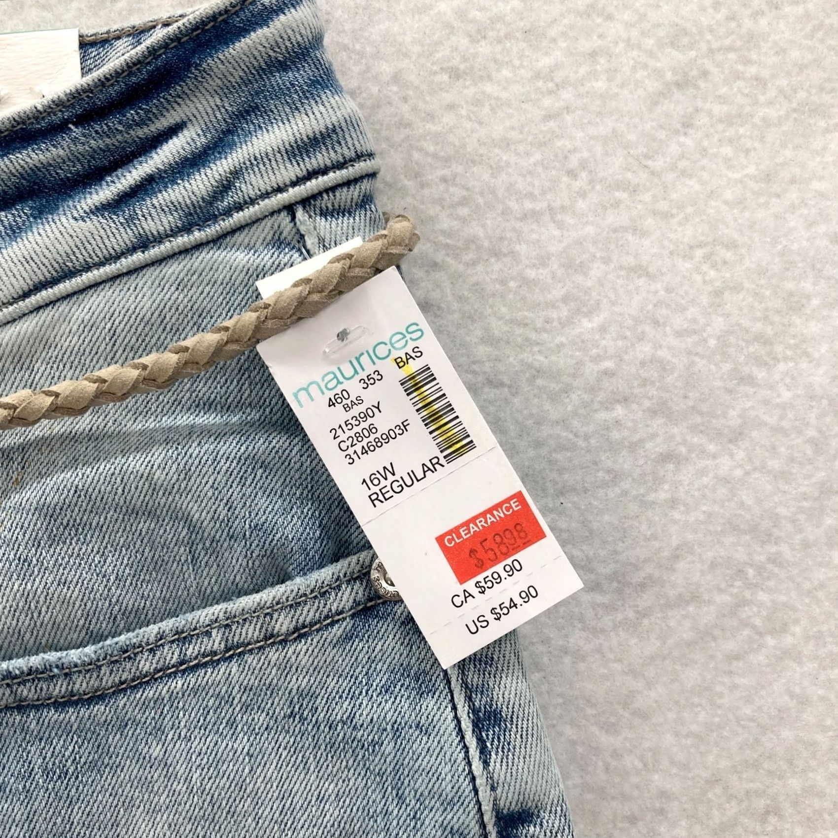Vintage Maurices M Jeans Women's Plus 16W Kick Boot Ankle Blue Stretch Denim Belted NWT Jeans Size 38" / US 16 / IT 52 - 4 Thumbnail