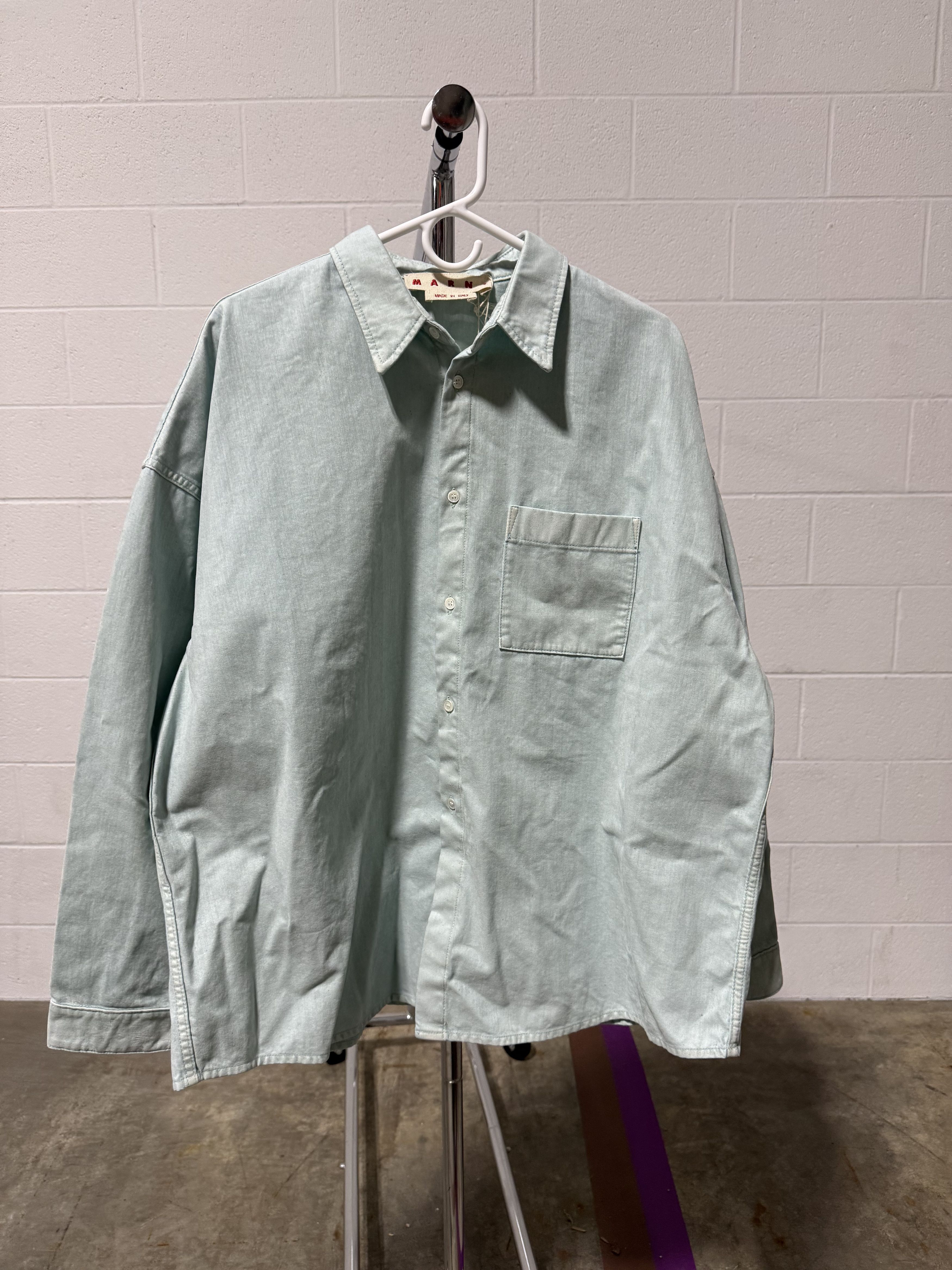 Marni Marni Flocked Denim Overshirt 'Aquamarine' Size US L / EU 52-54 / 3 - 1 Thumbnail
